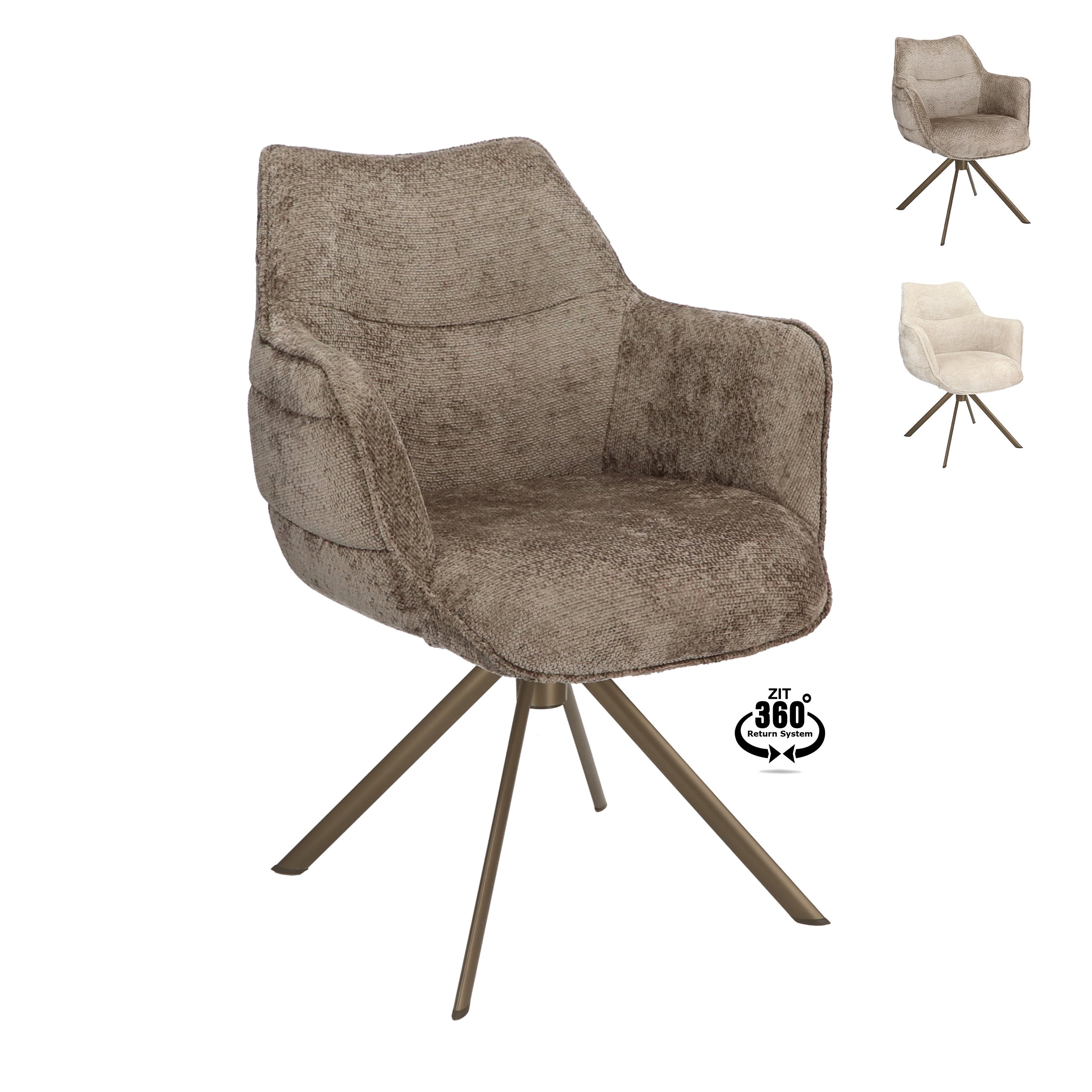 Armstoel Mio (Movie) Stof Movie Taupe Leg Bronze 360° Return-system