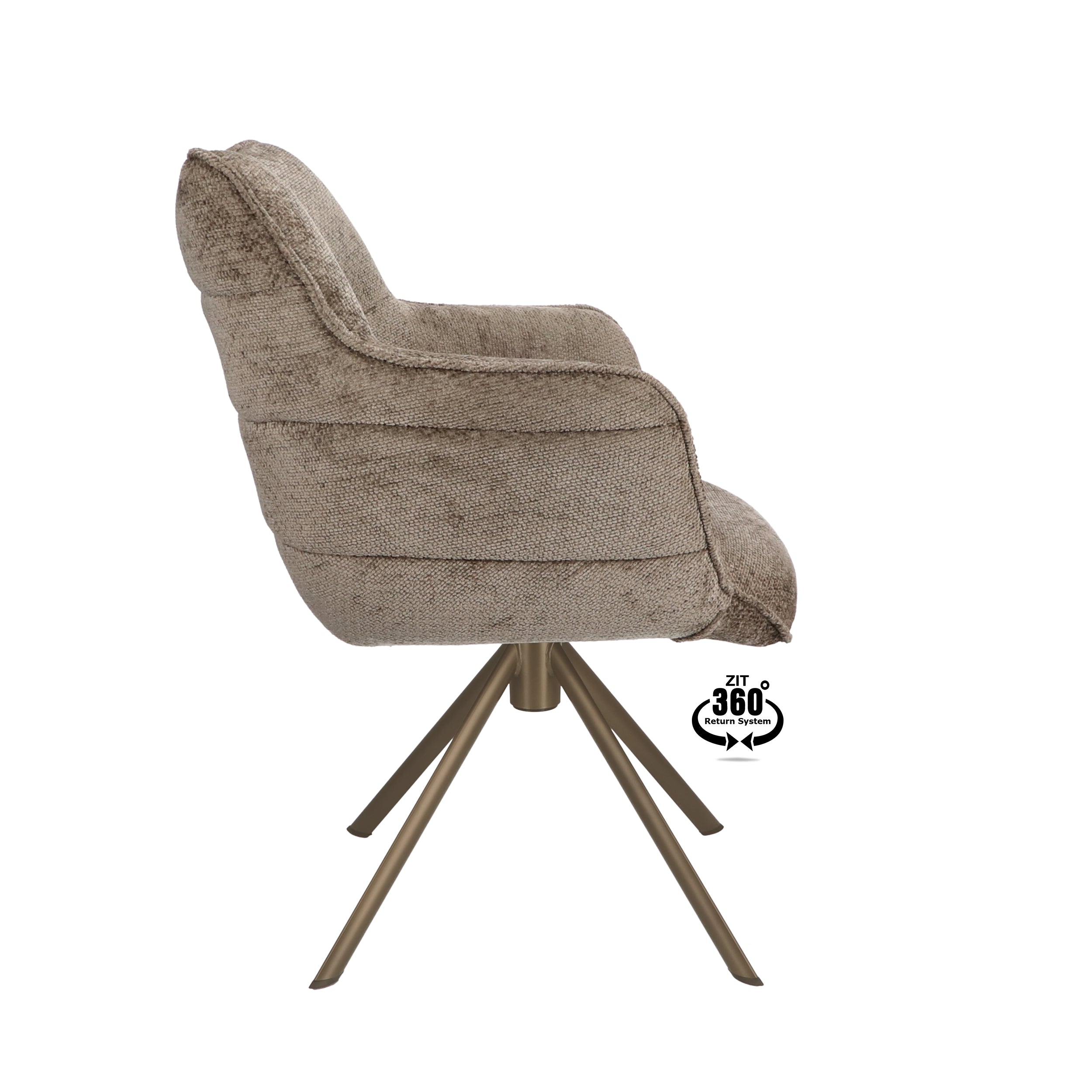 Armstoel Mio (Movie) Stof Movie Taupe Leg Bronze 360° Return-system
