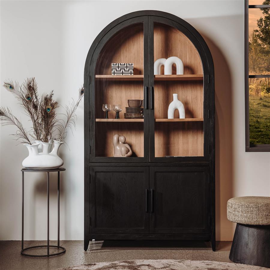 Vitrinekast – Rotondi Buffetkast – Zwart – 120 x 45 x 220 cm – Tower Living