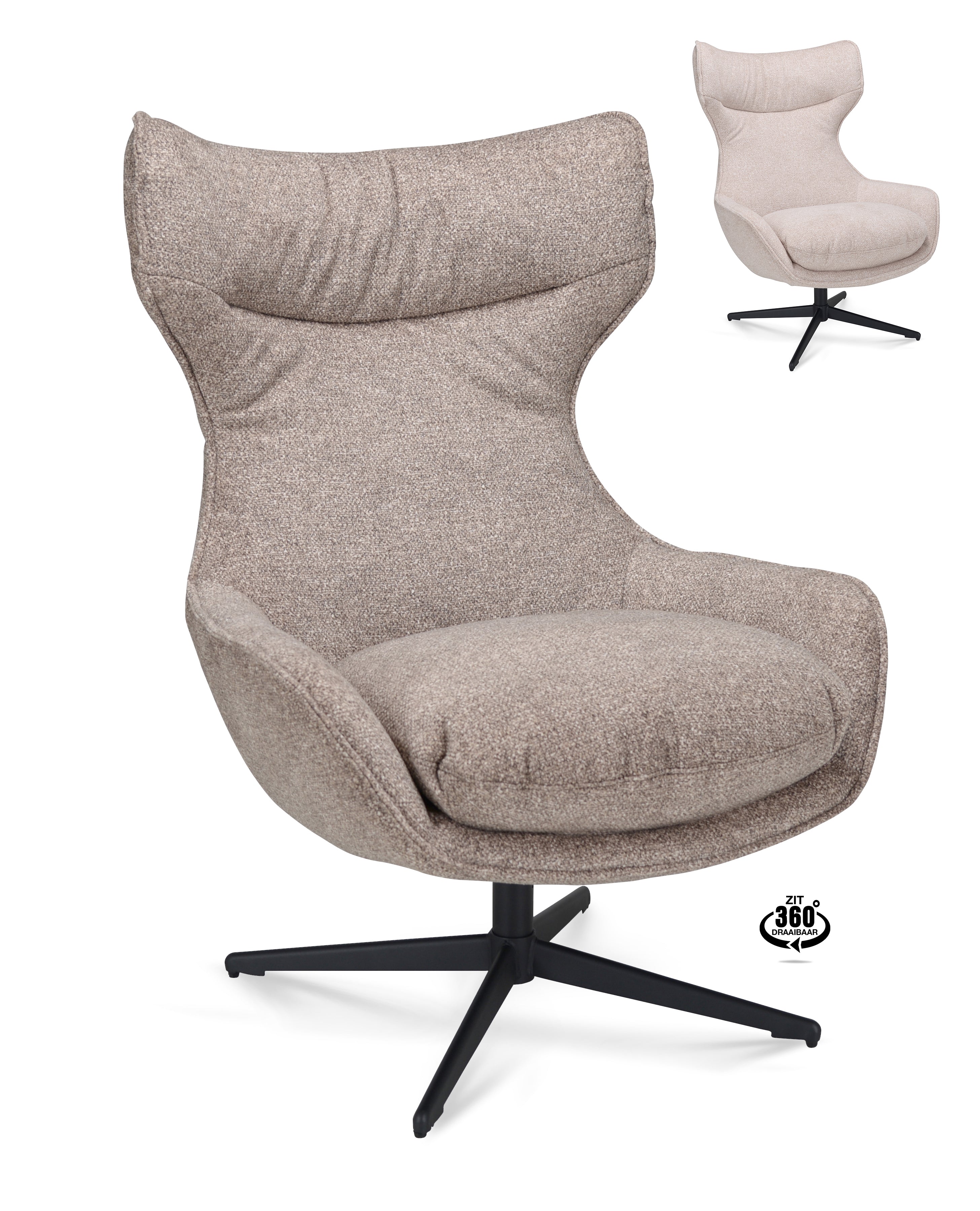 Fauteuil Ontario Stof Leo 26 Sand Poot Zwart 360° Draaibaar