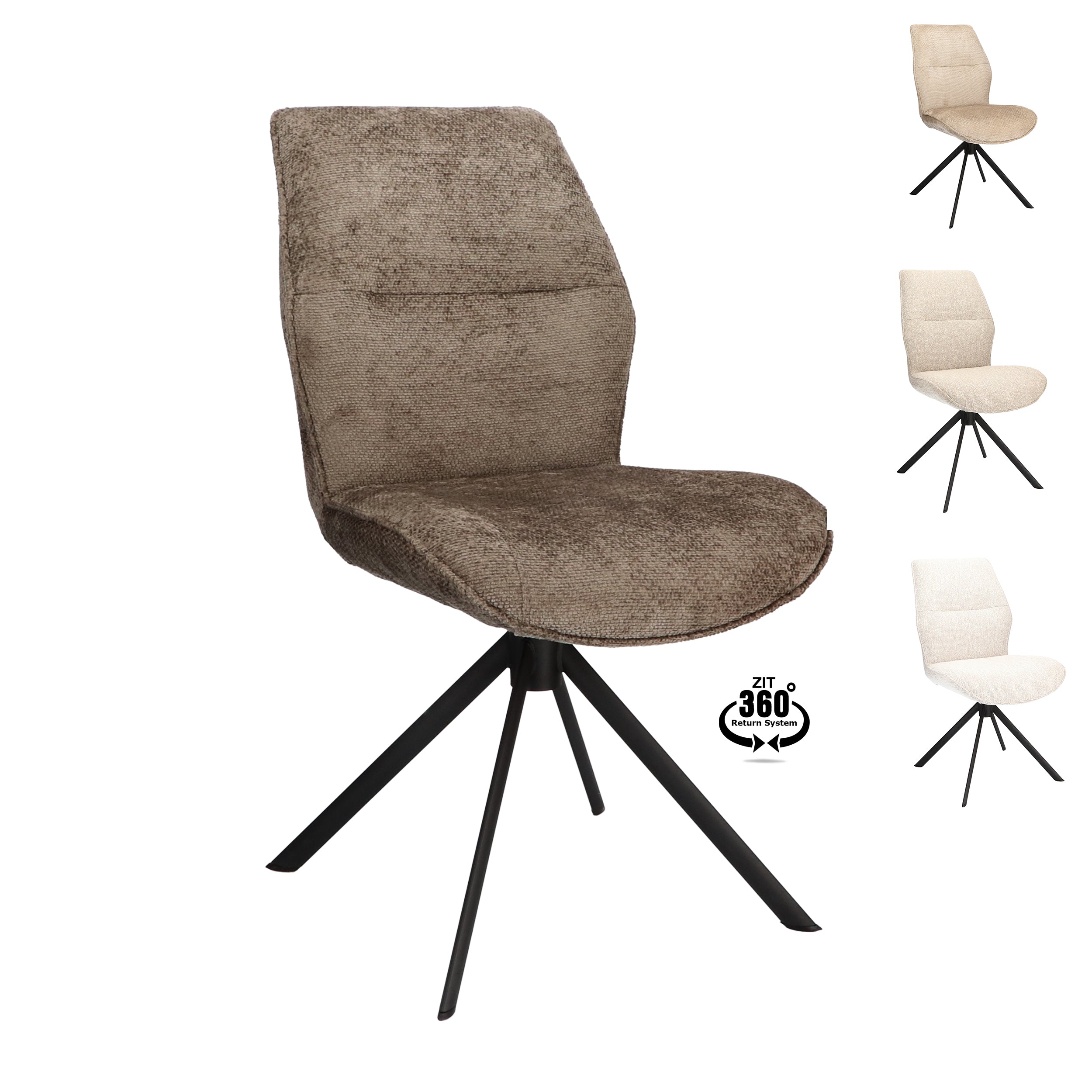 Eetkamerstoel Onyx Stof Movie Taupe Leg Black 360° Return-system