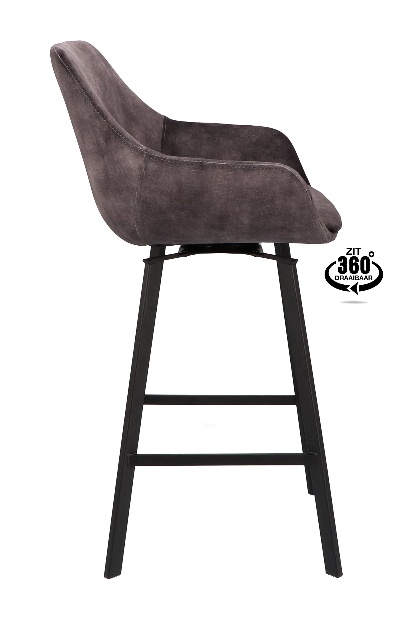 Barkruk met armleuning Royal - ZH 65 Stof Adore Cognac Leg Black