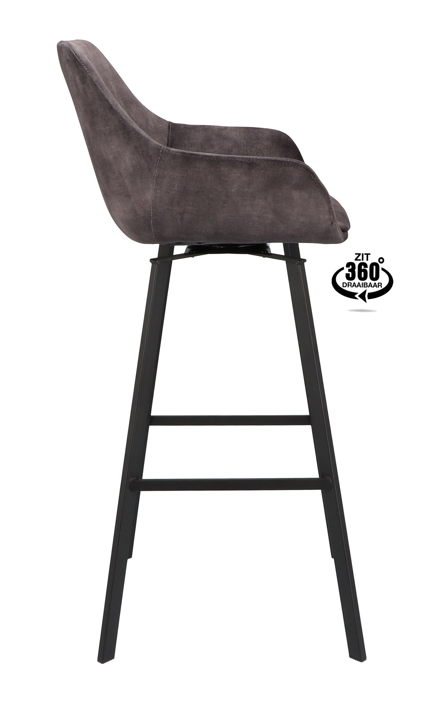 Barkruk met armleuning Royal - ZH 80 Stof Adore Cognac Leg Black