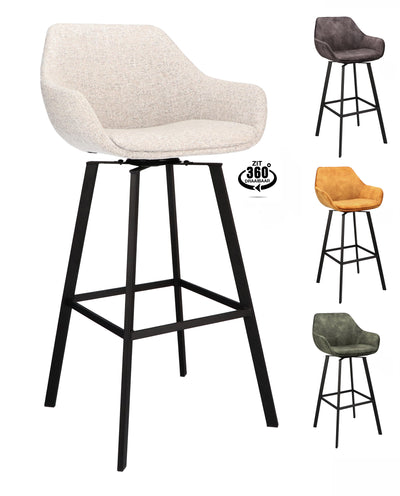 Barkruk met armleuning Floris - ZH 80 Stof Cognac Leg Black