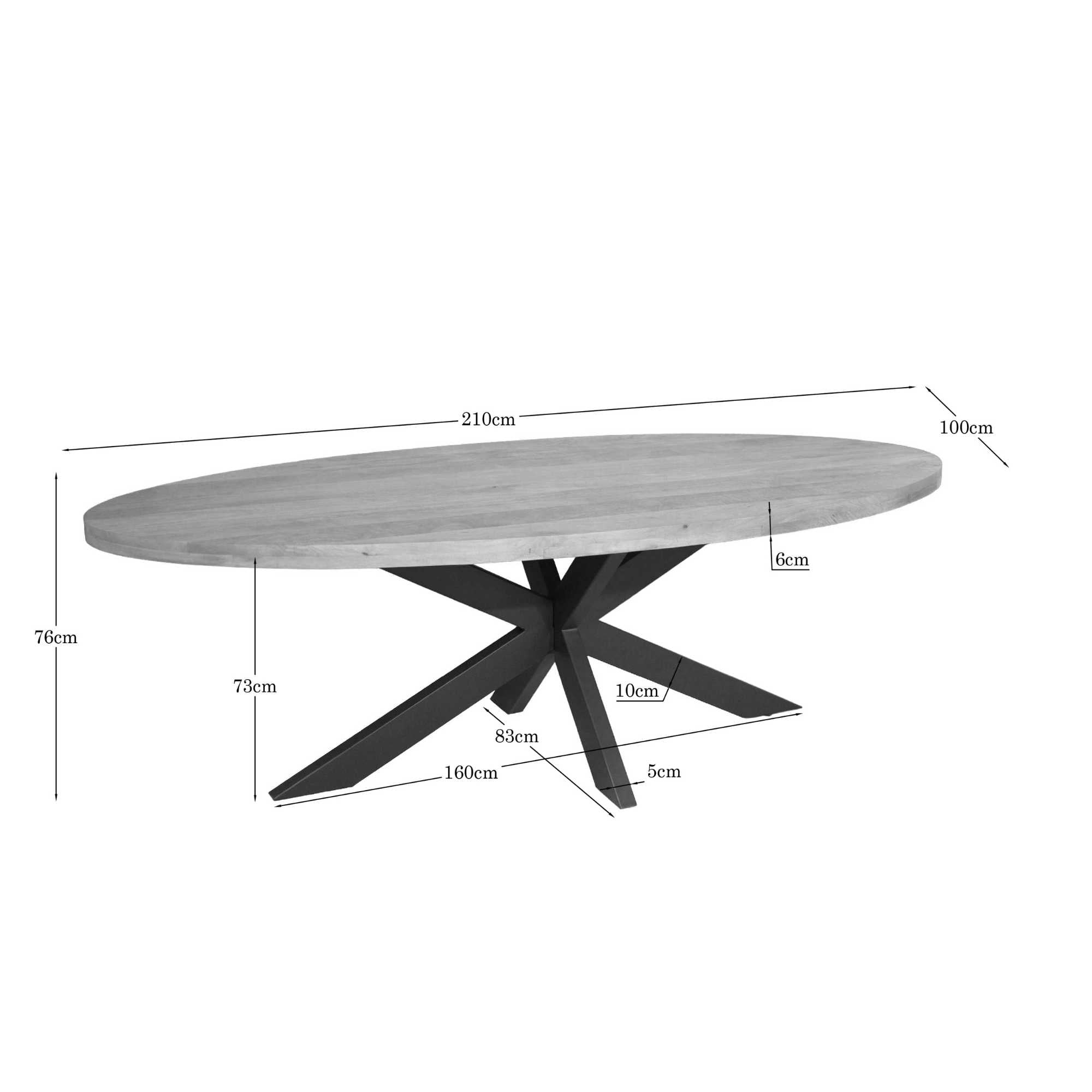 Ovale eettafel Dakota Naturel Mangohout 210 cm
