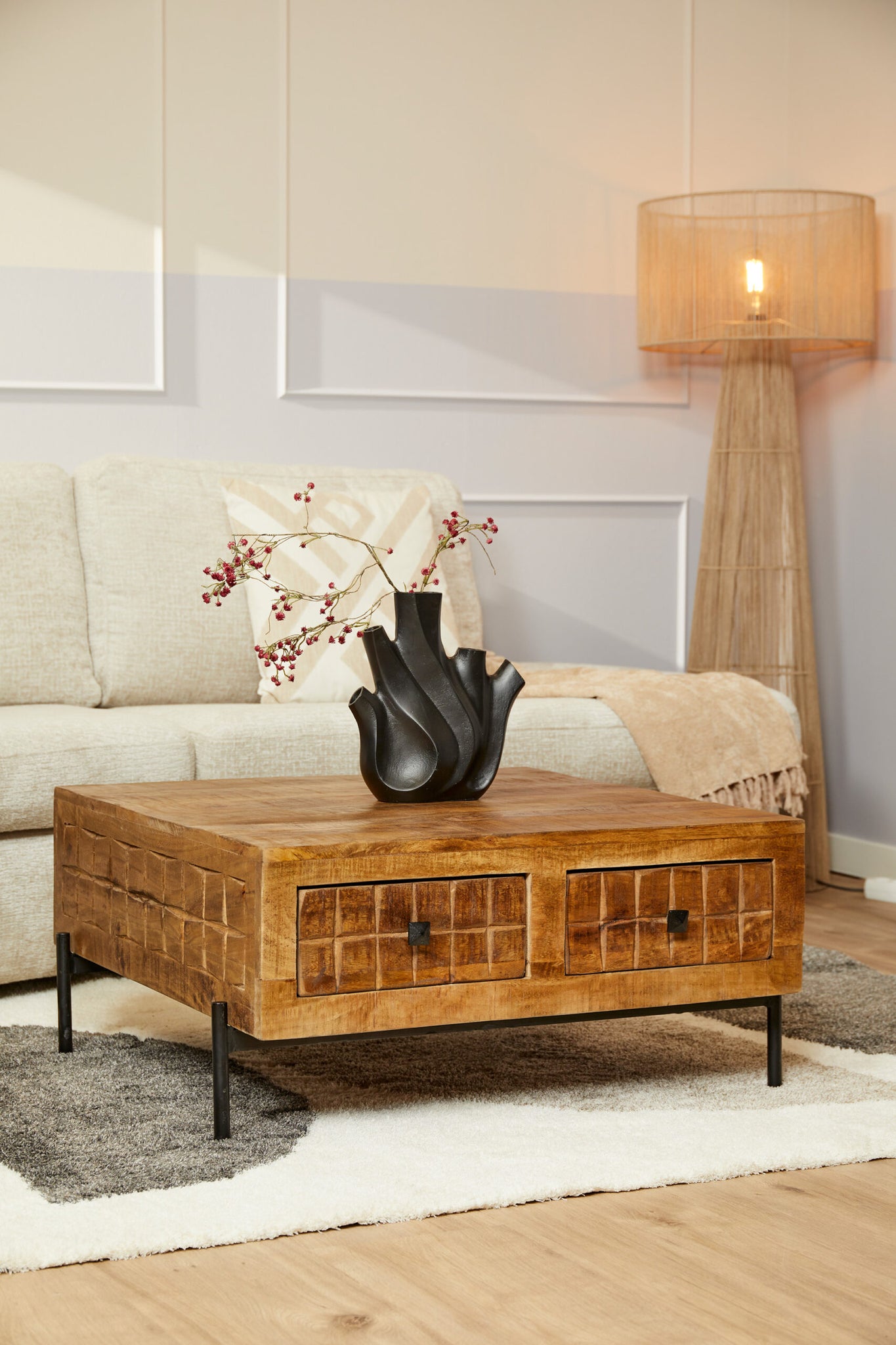 Vierkante salontafel Brandy Naturel Mangohout 80 cm