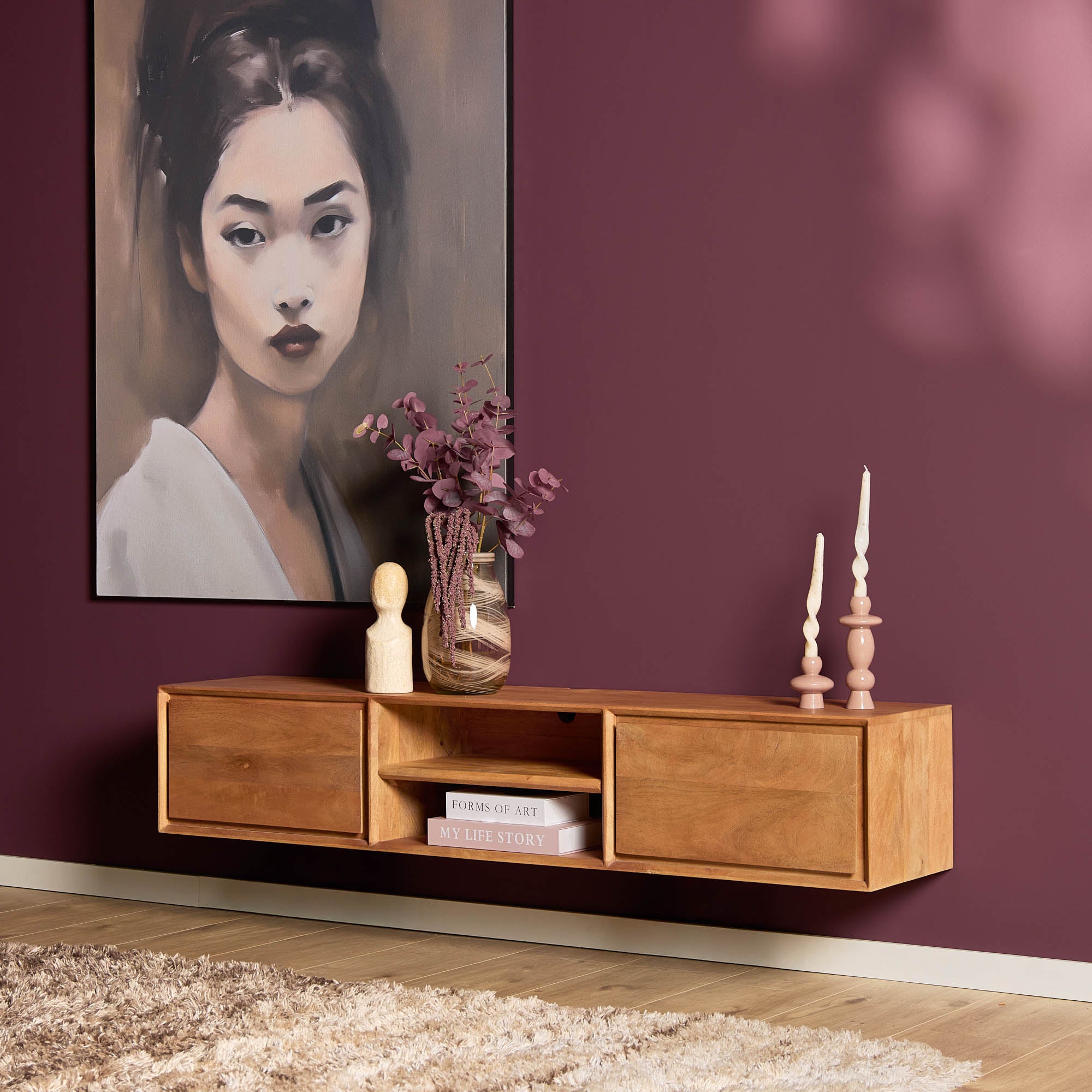 Zwevend tv meubel Ambiance Naturel Mangohout 160 cm