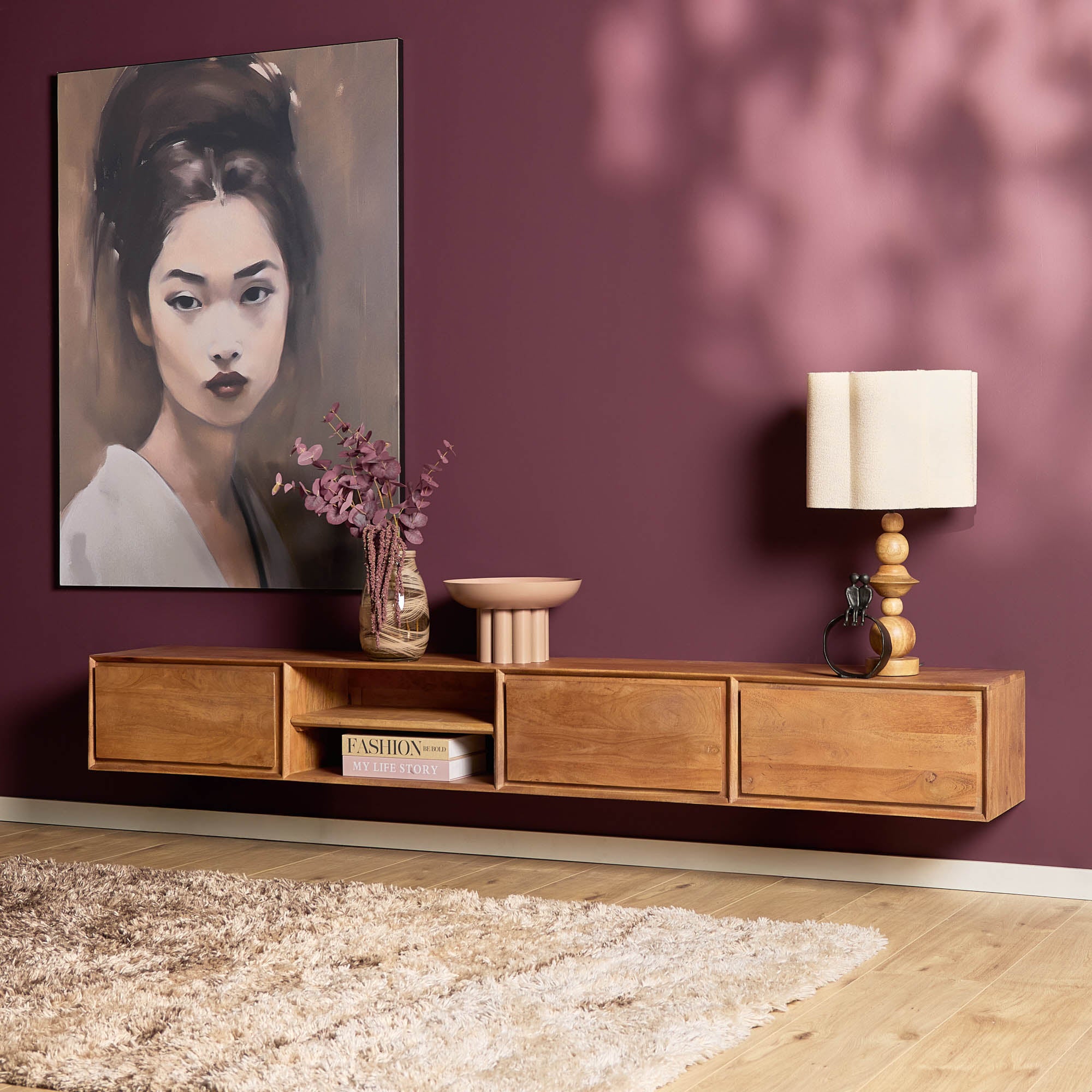 Zwevend tv meubel Ambiance Naturel Mangohout 240 cm