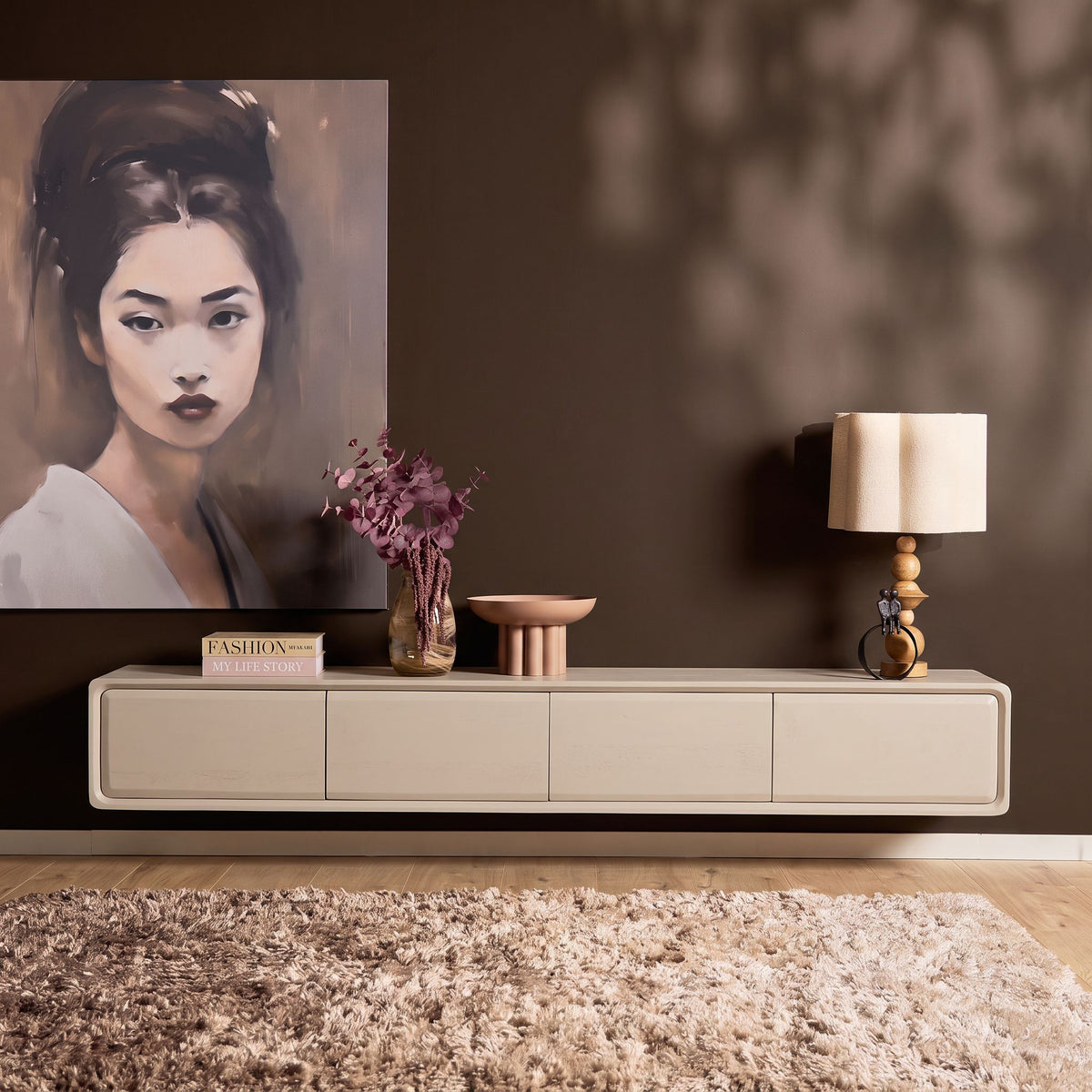 Zwevend Tv-meubel Allure Zand Mangohout 200 cm - detailfoto 5