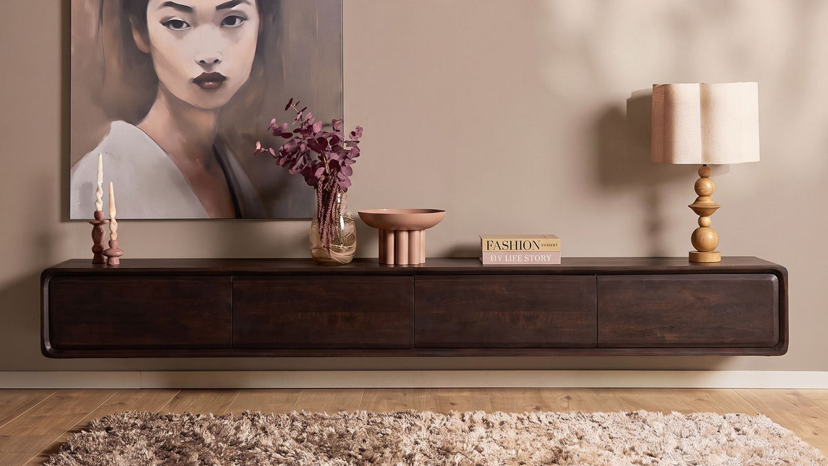 Zwevend Tv-meubel Allure Bruin Mangohout 240 cm - detailfoto 1