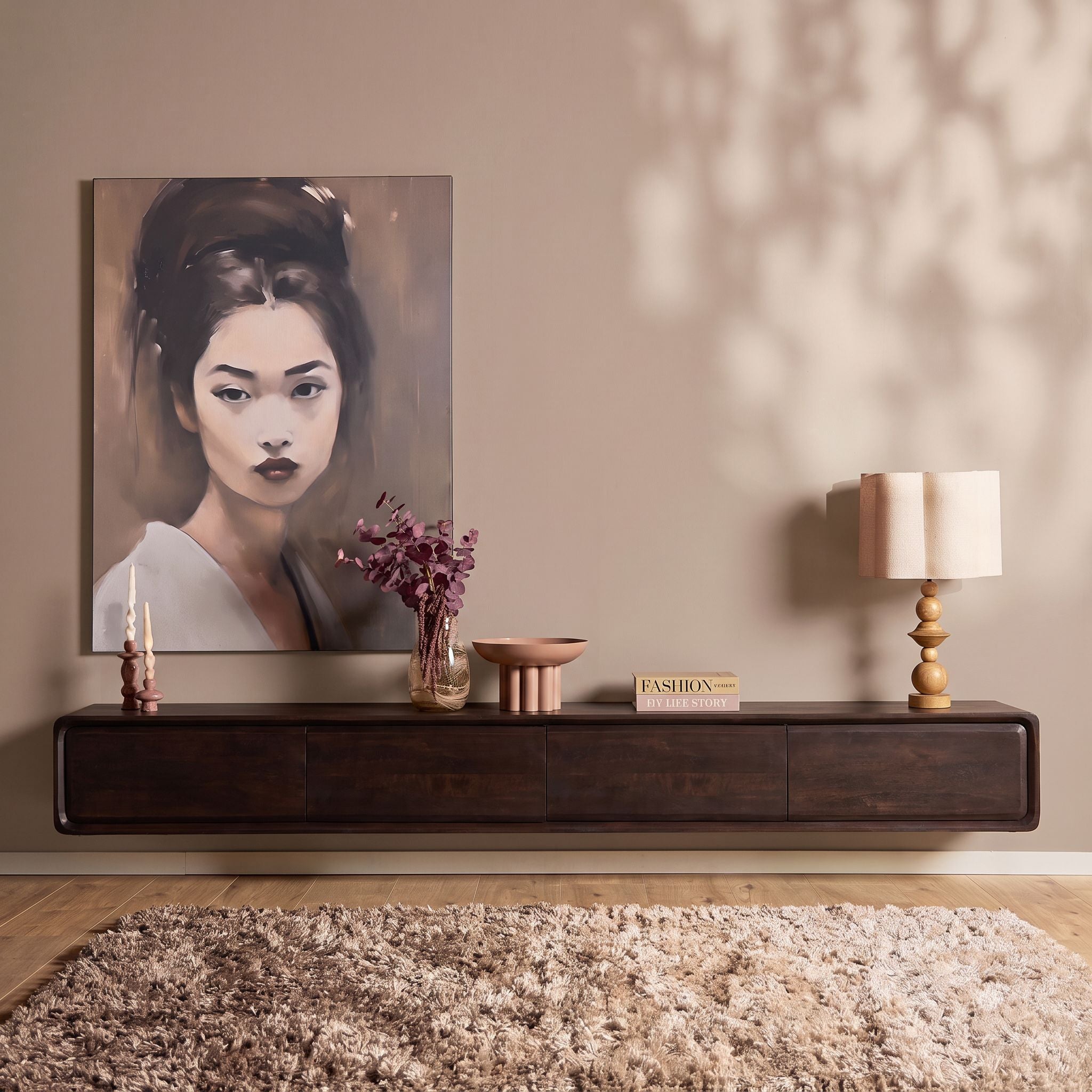Zwevend Tv-meubel Allure Bruin Mangohout 240 cm - detailfoto 1