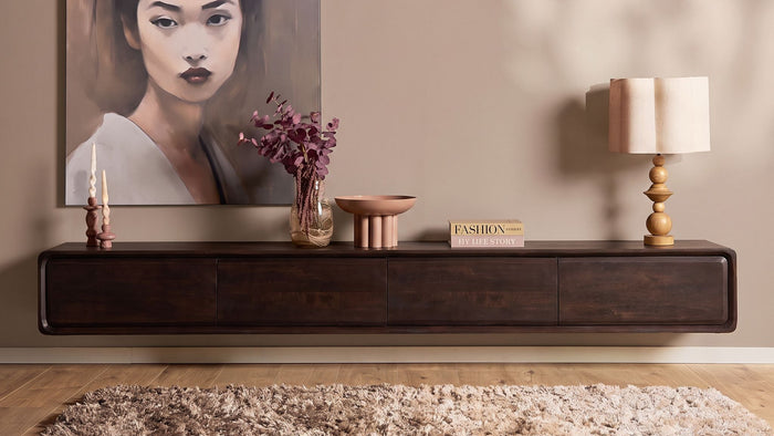 Zwevend Tv-meubel Allure Bruin Mangohout 240 cm - detailfoto 1