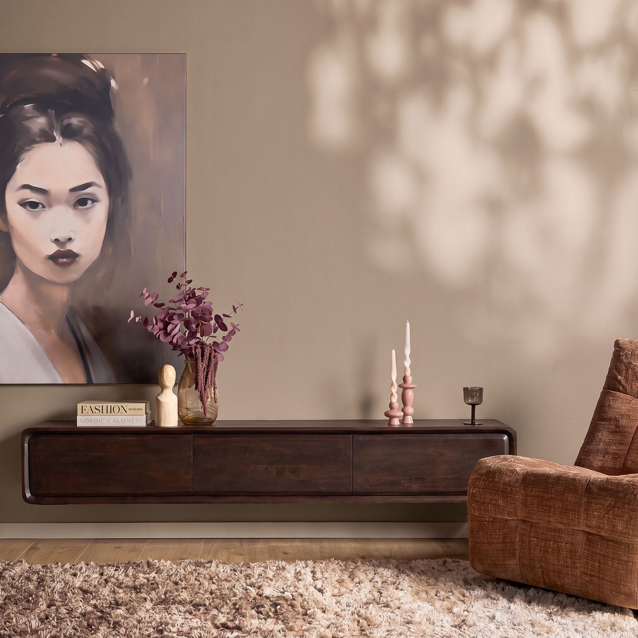 Zwevend Tv-meubel Allure Bruin Mangohout 160 cm - detailfoto 1