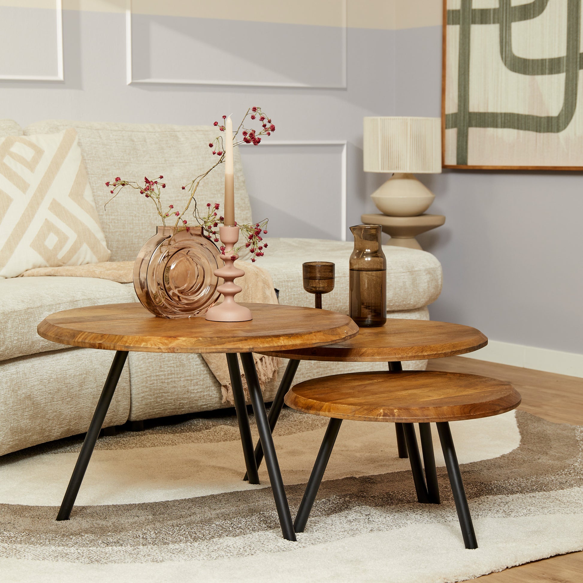 Ronde salontafel set Ohio Naturel Mangohout 70 cm