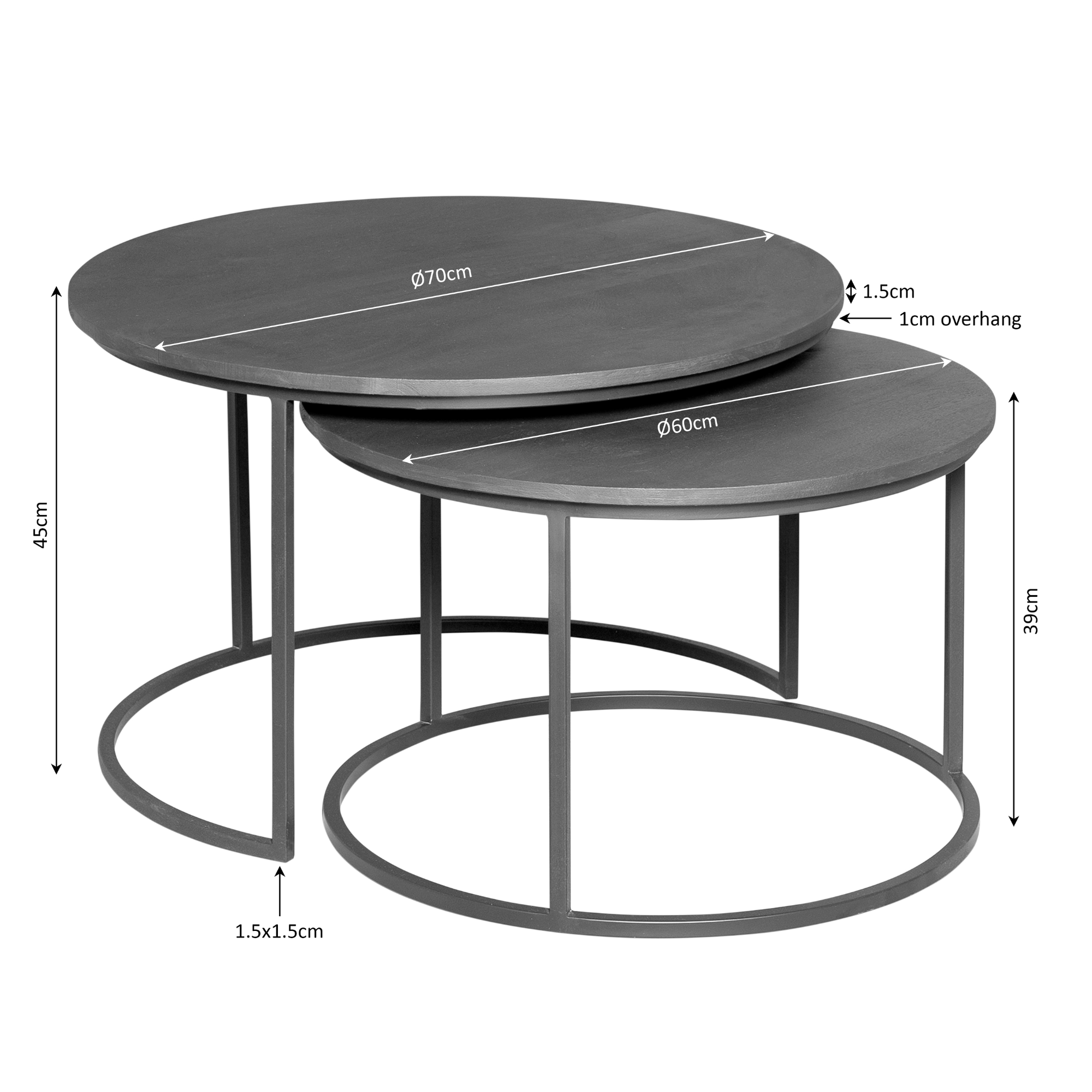 Salontafel set Madison Bruin Mangohout 70 cm