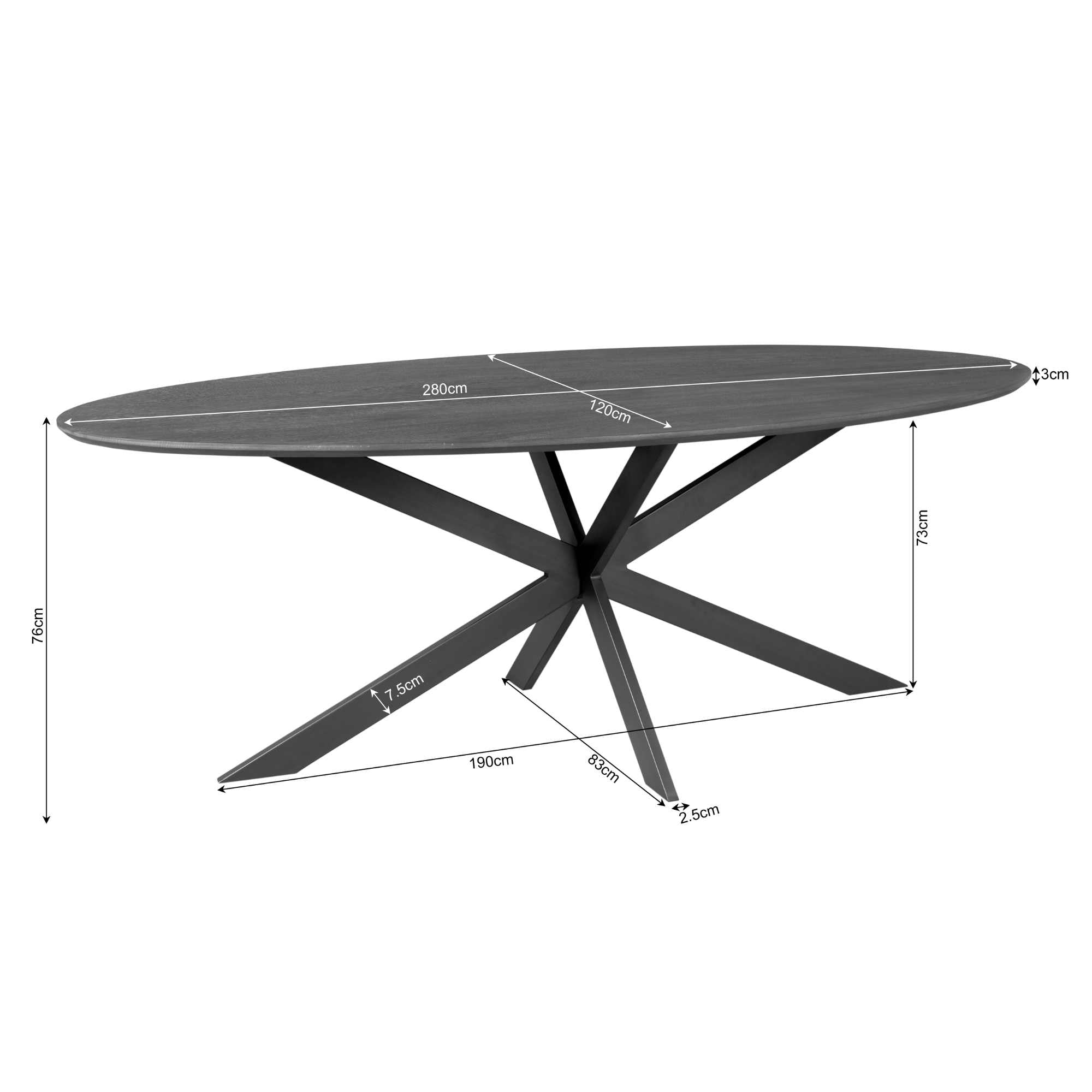 Ovale eettafel Ferris  Naturel Eikenhout 280 cm