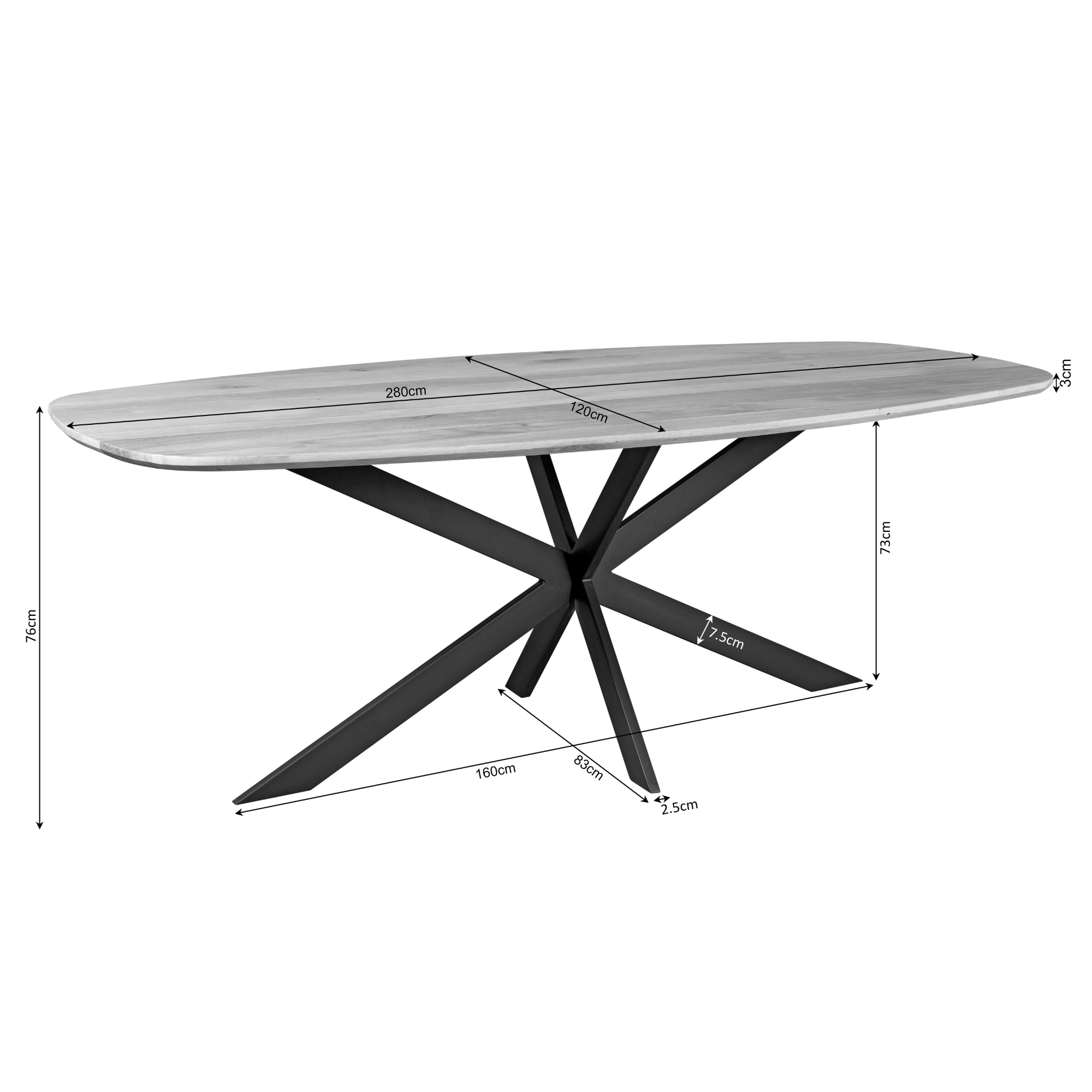 Deens ovale eettafel Ferris Bruin Eikenhout 280 cm