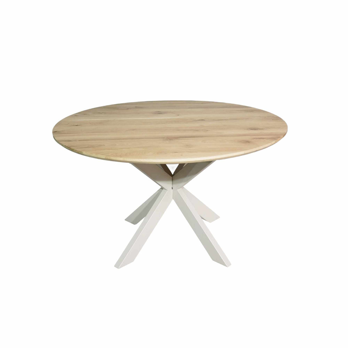 Ronde eiken eettafel Ferris in naturel met zandkleurige poot