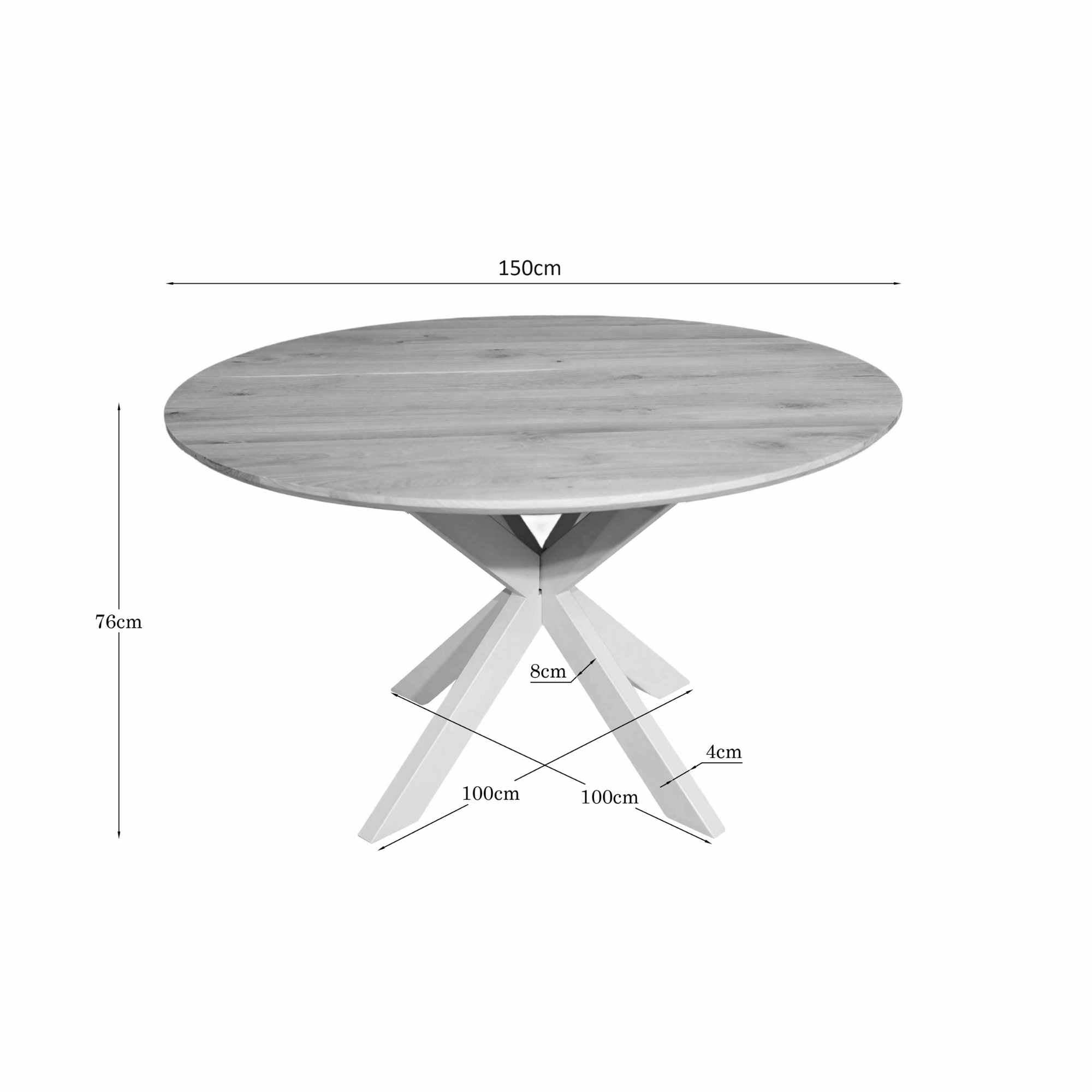 Eiken Eettafel Ferris Rond 150 cm van massief eiken met zandkleurig stalen onderstel