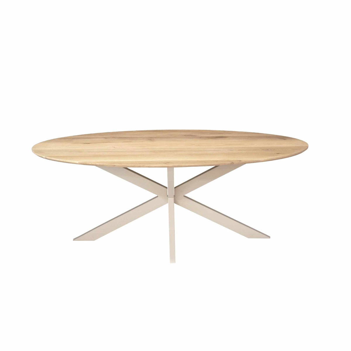 Ovale eiken eettafel Ferris in naturel met zandkleurige poot
