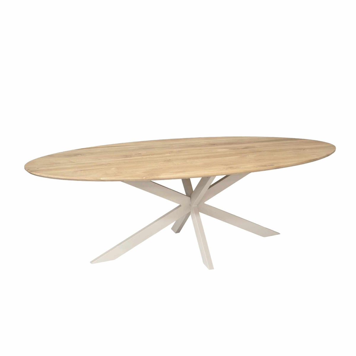 Ovale eiken eettafel Ferris in naturel met zandkleurige poot