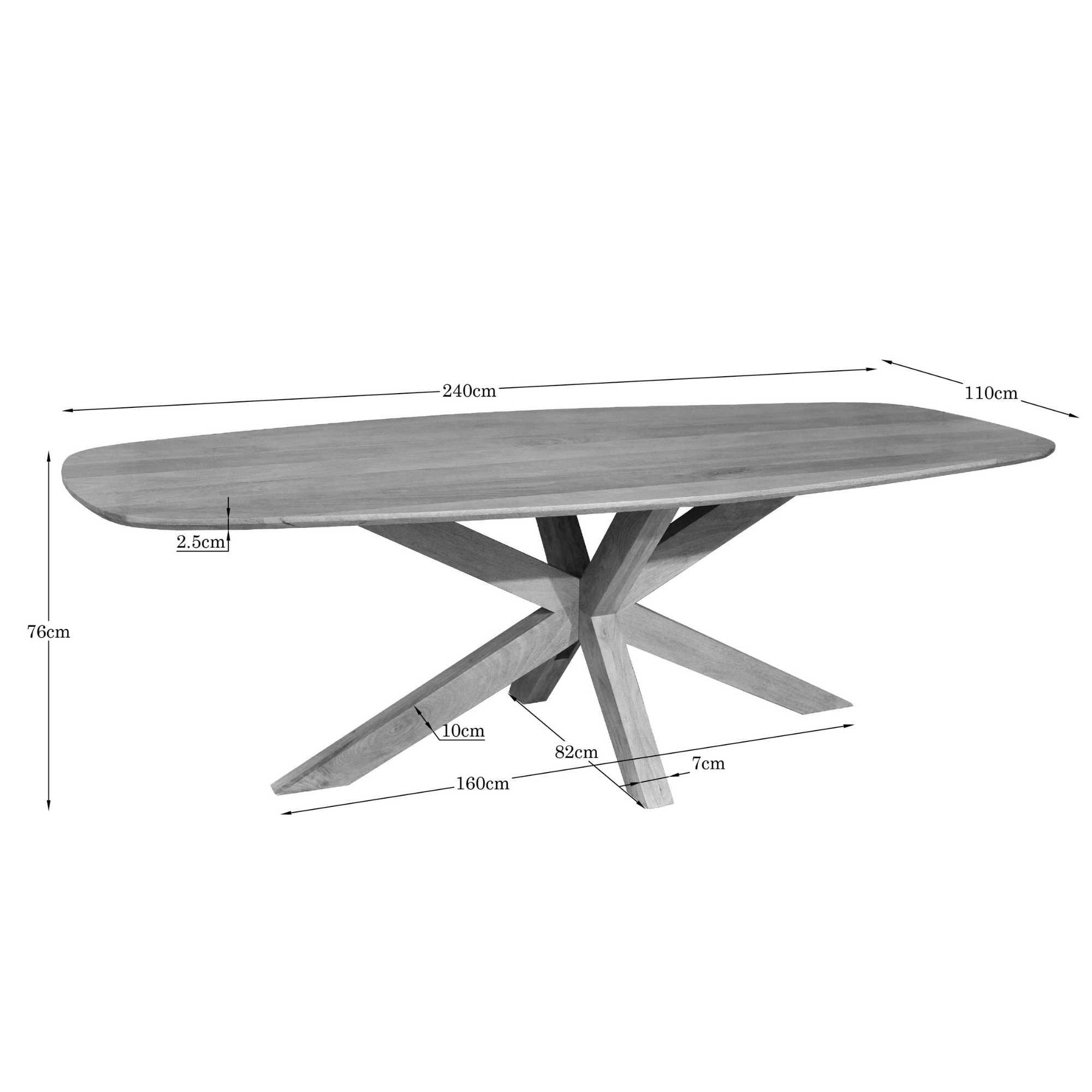 Deens ovale eettafel Nina Naturel Mangohout 240 cm
