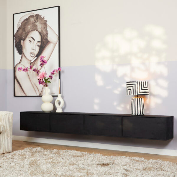 Zwevend tv meubel Vison Zwart Mangohout 240 cm