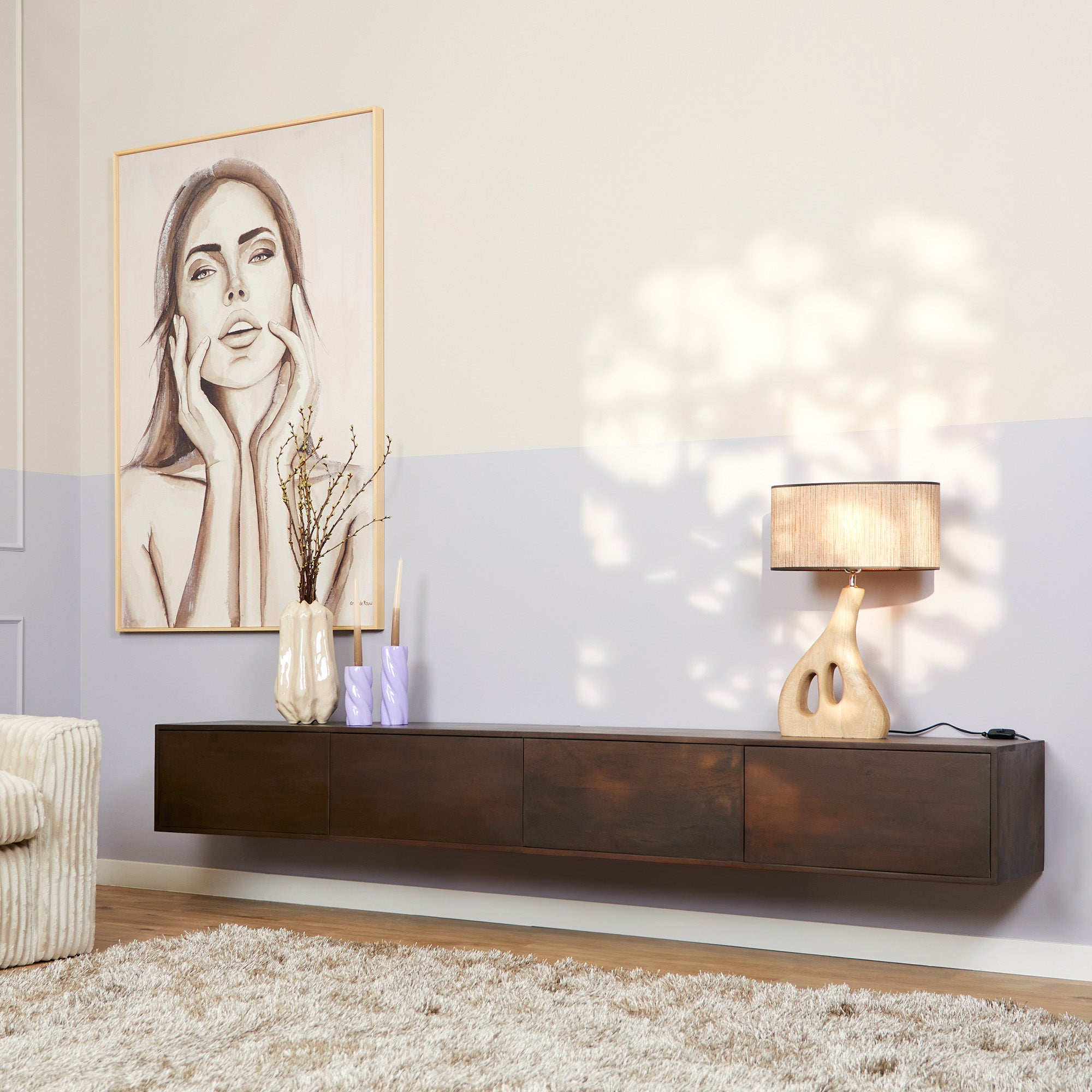 zwevend tv meubel vision walnoot mangohout 240 cm