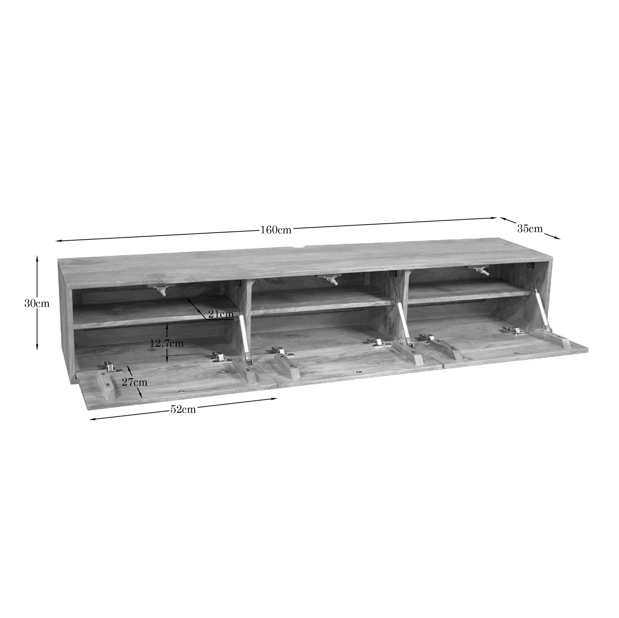Zwevend tv meubel Vision Licht Mangohout 160 cm