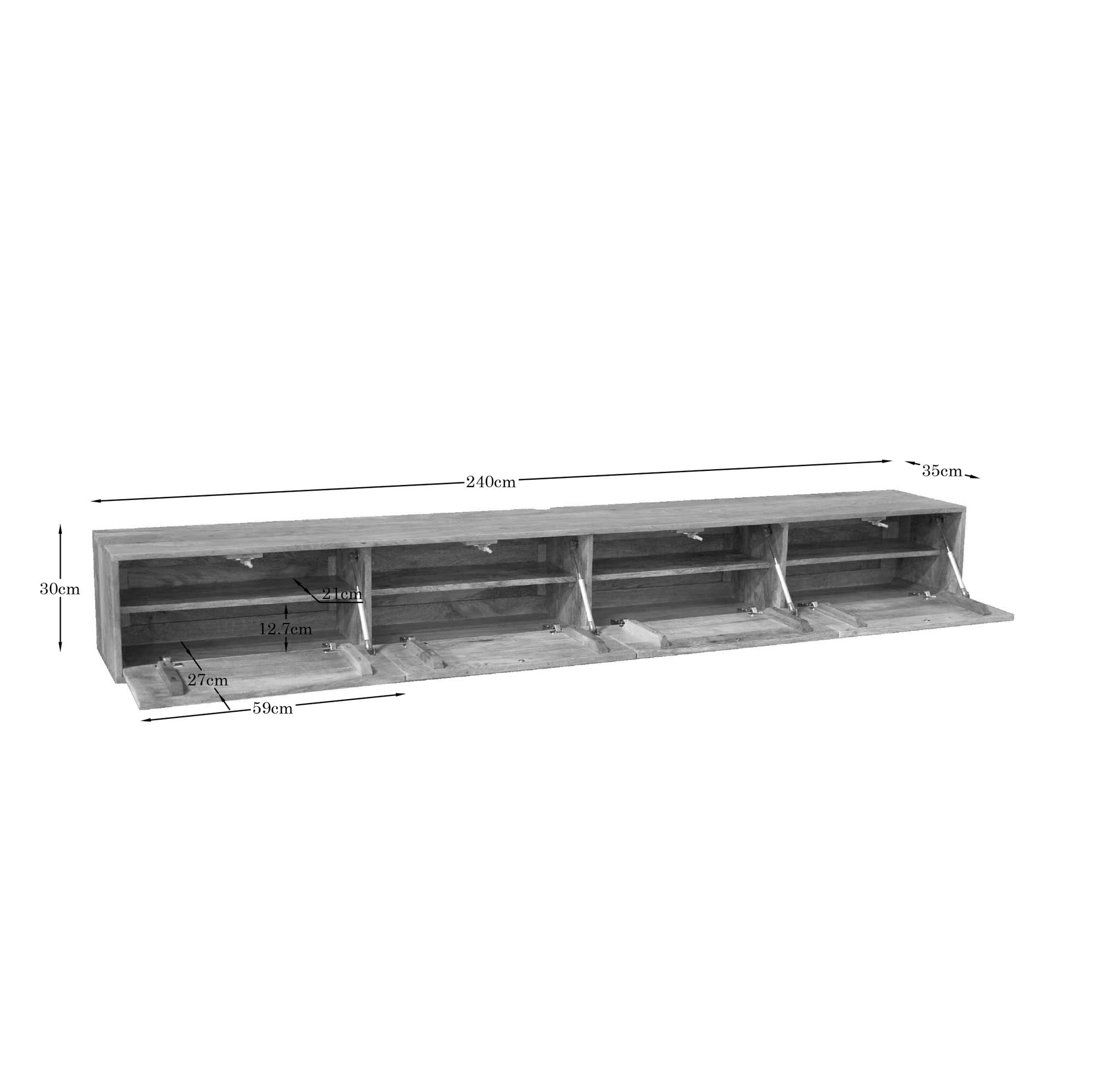 Zwevend tv meubel Vision Licht Mangohout 240 cm