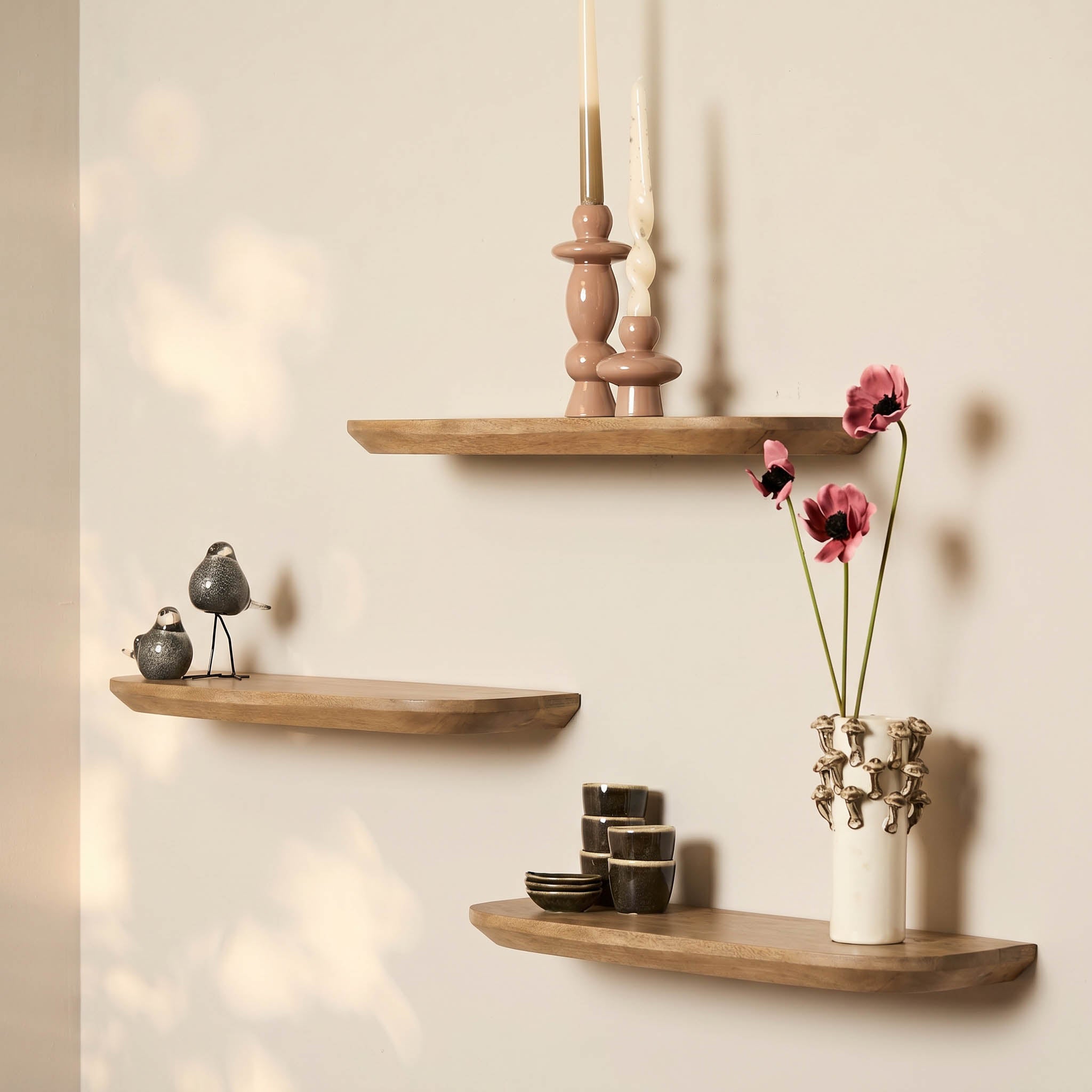 Wandplank Gusta Set van 3 Naturel Mangohout 60 cm