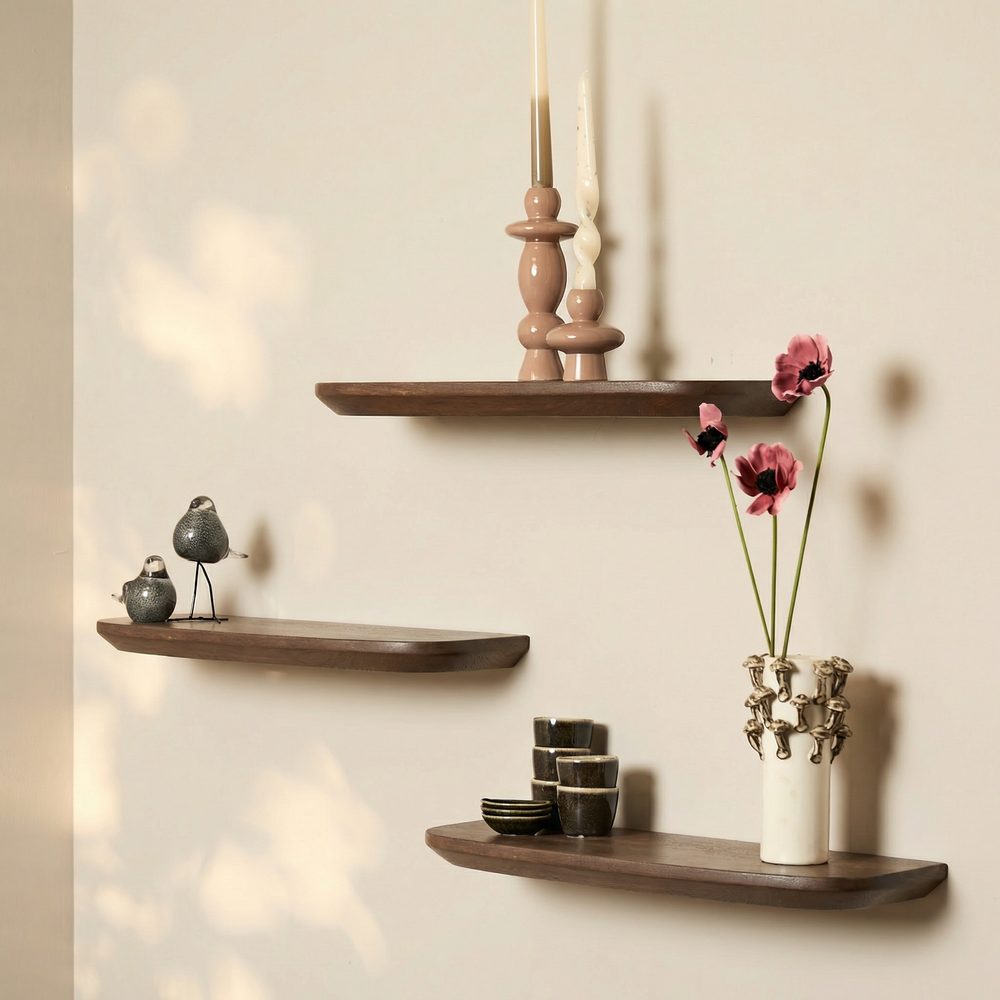 Wandplank Gusta Bruin Mangohout Set van 3