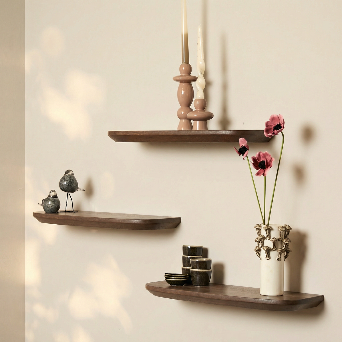 Wandplank Gusta Bruin Mangohout Set van 3