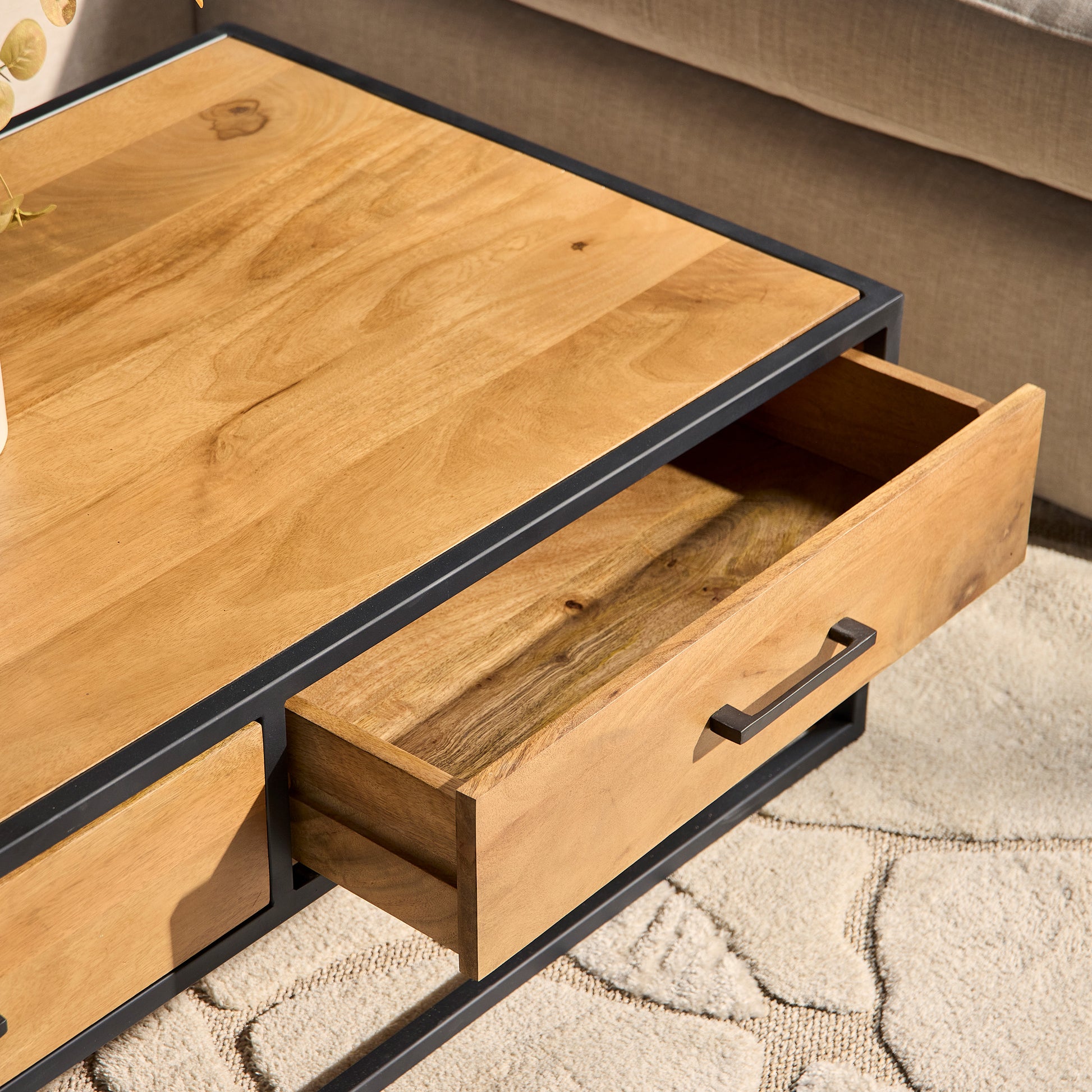 Salontafel Denver met lades Naturel Mangohout 130 cm