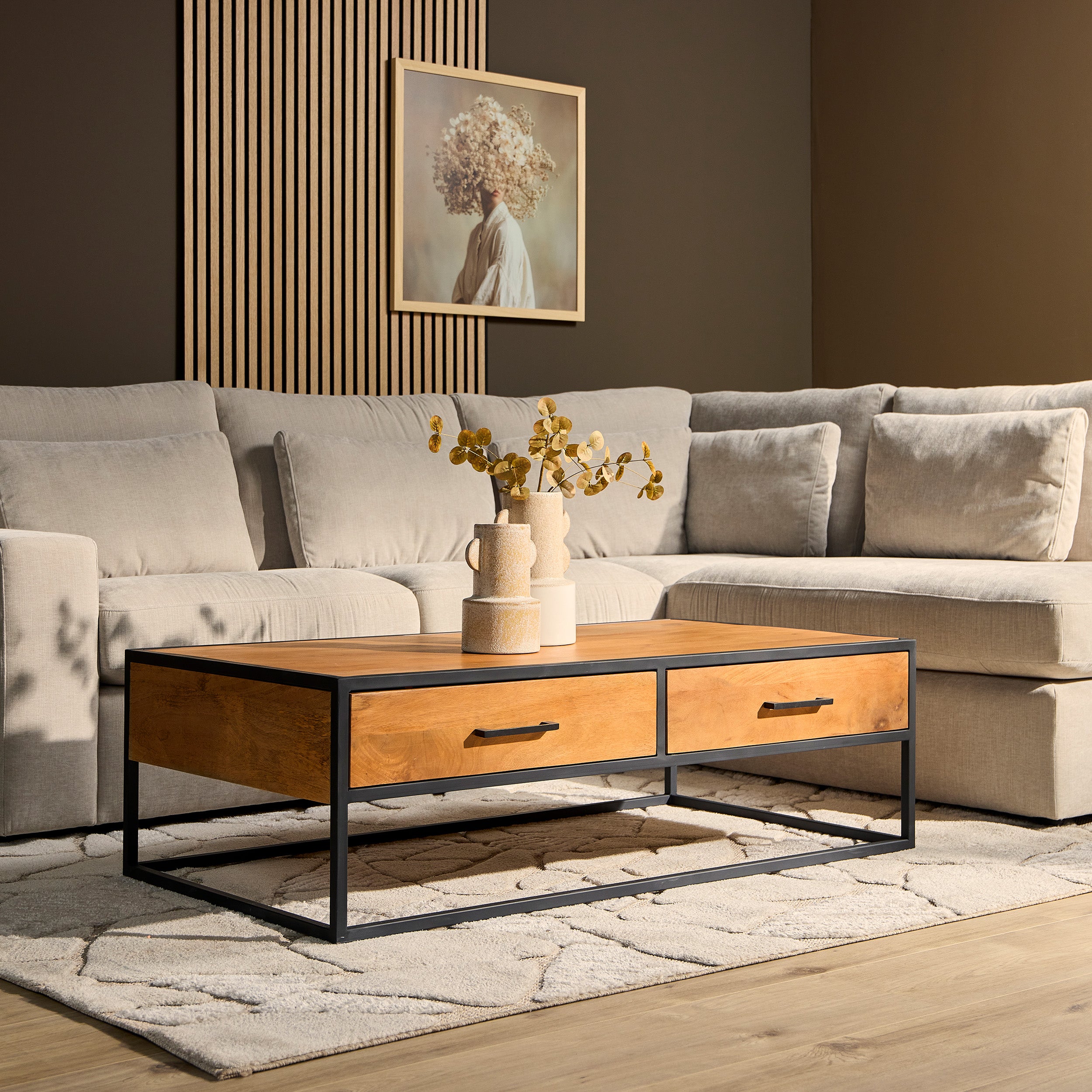Salontafel Denver met lades Naturel Mangohout 130 cm