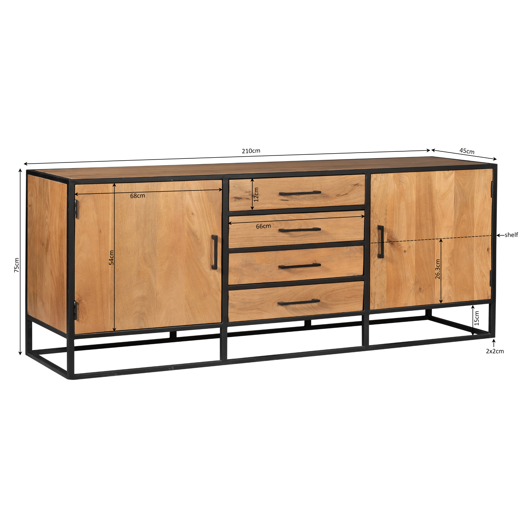 Dressoir Denver Naturel Mangohout 210 cm