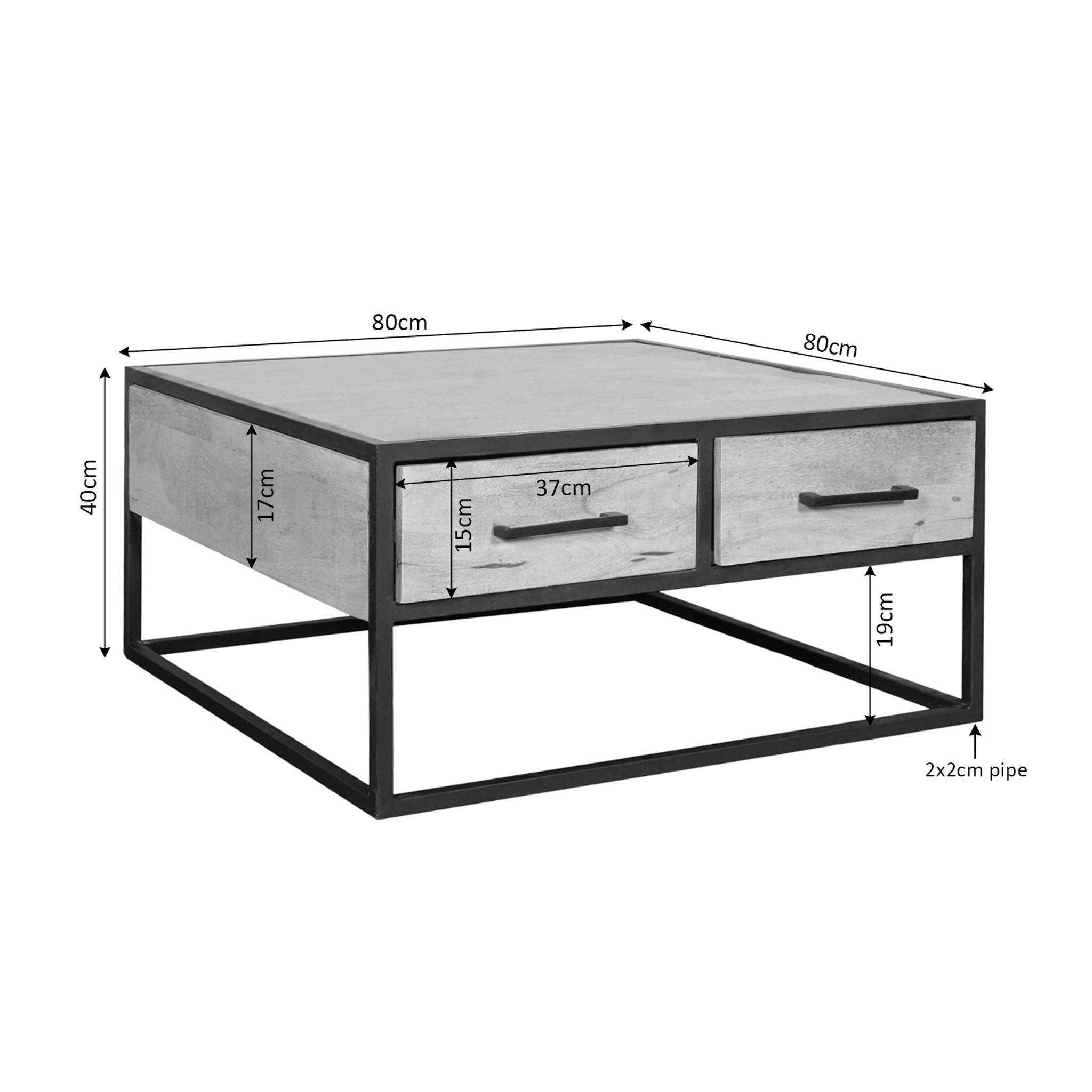 Vierkante Salontafel Dakota Naturel Mangohout 80 cm
