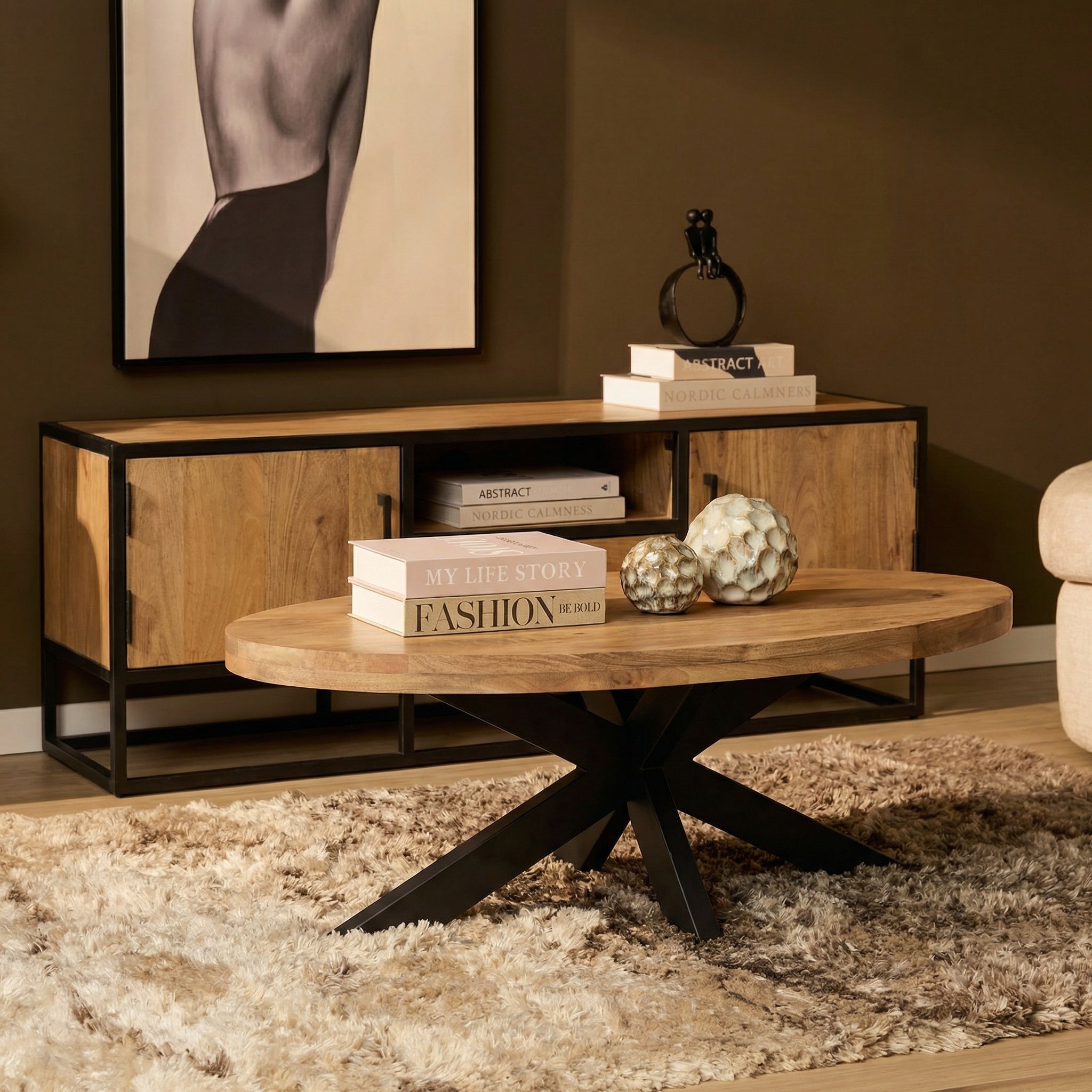 Ovale salontafel Dakota  Naturel Mangohout 130 cm