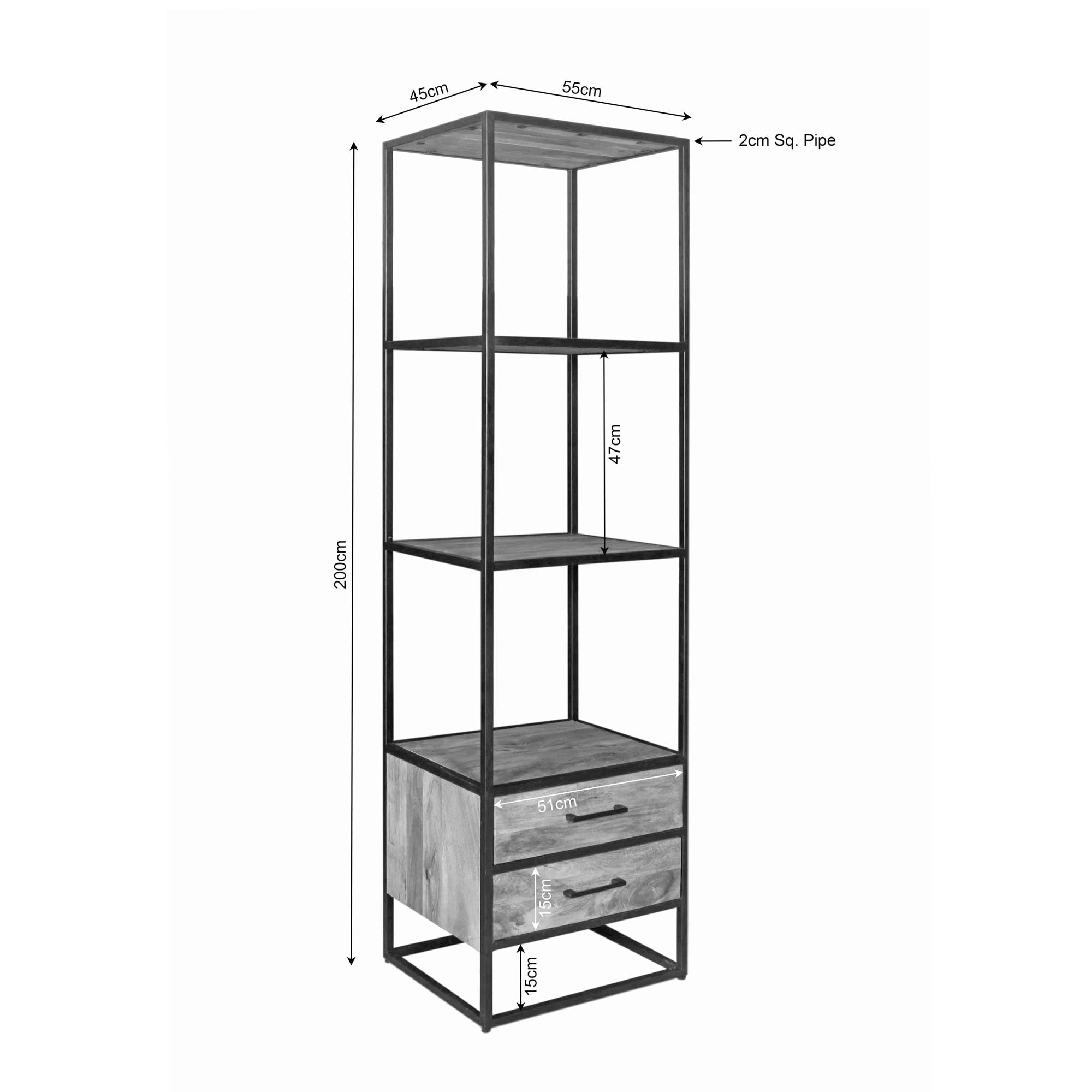 Boekenkast Dakota met lades Naturel Mangohout 55 cm