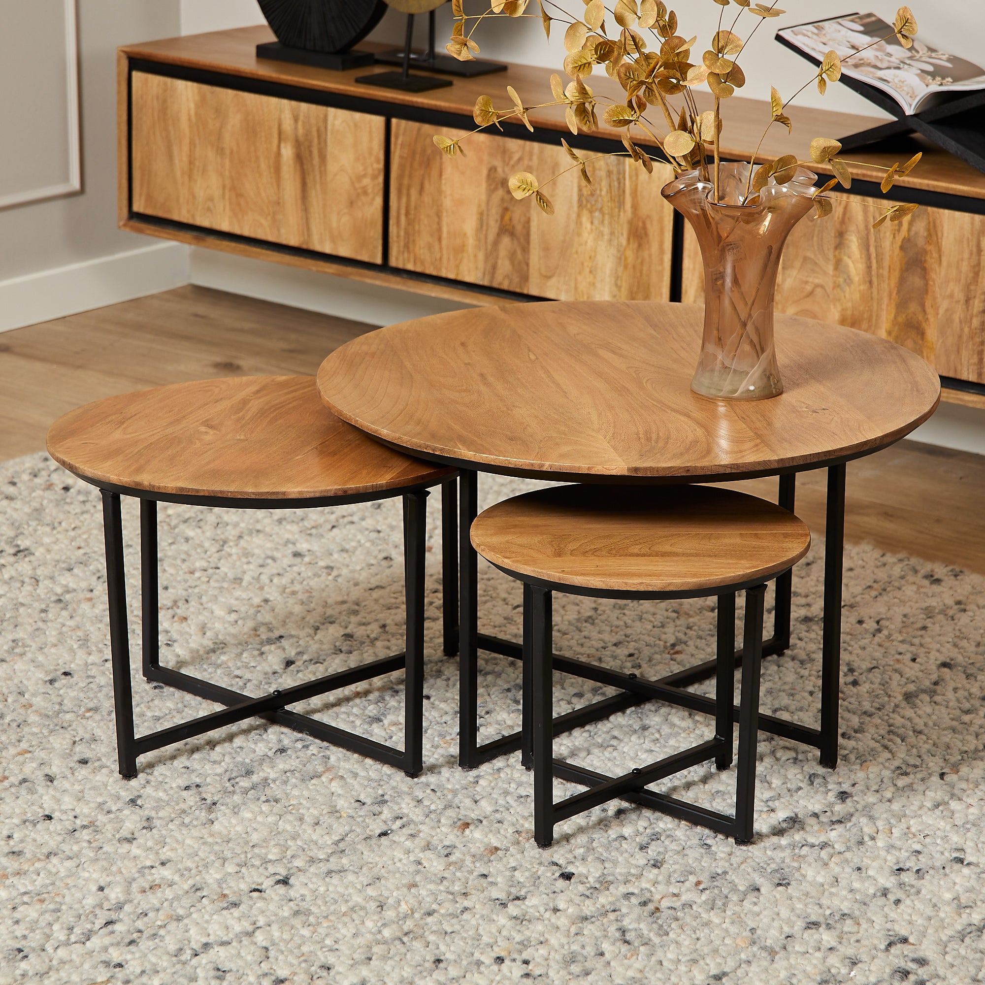 Ronde salontafel set Richwood Naturel Mangohout 70 cm