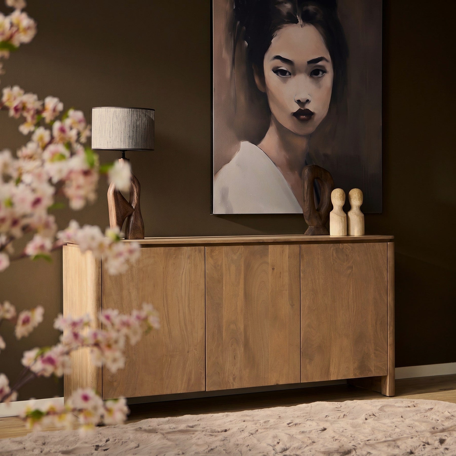 Sfeerfoto Dressoir Dallas Naturel Mangohout 165 cm