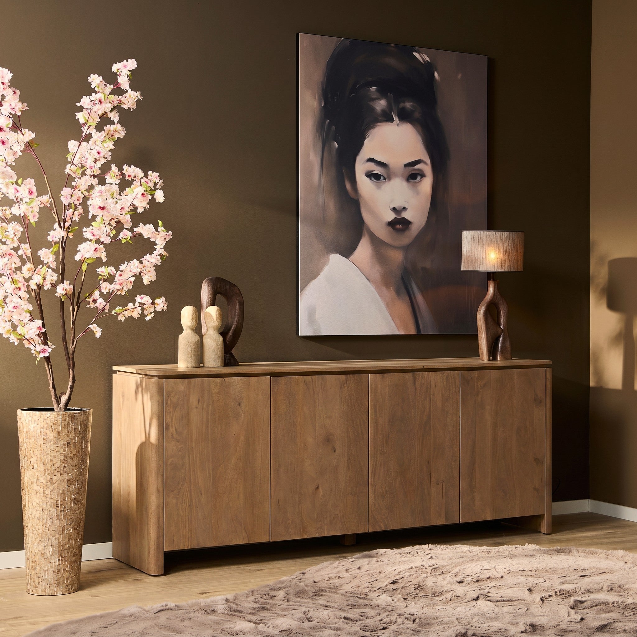 Sfeerfoto Dressoir Dallas Naturel Mangohout 210 cm
