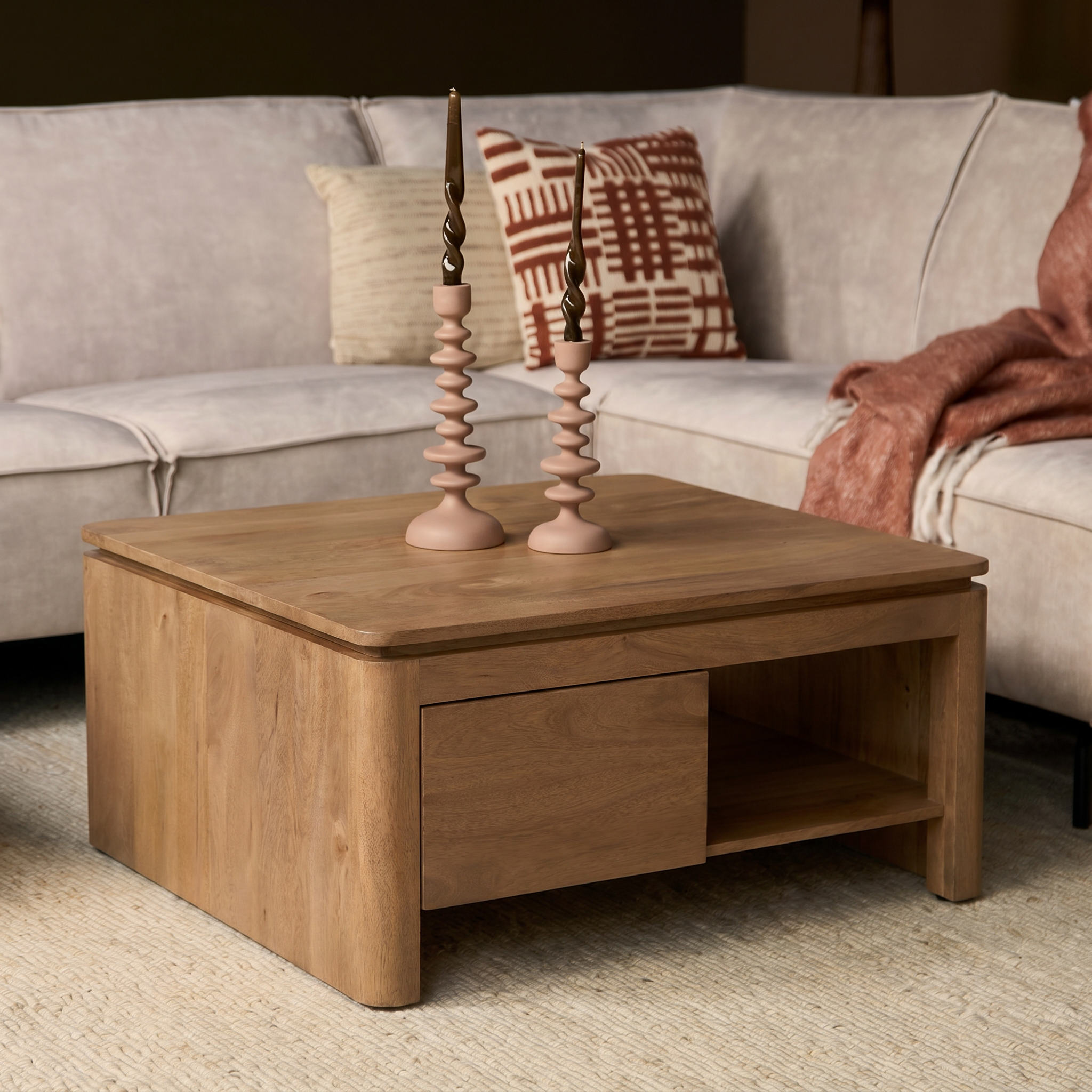 Sfeerfoto Vierkante Salontafel Dallas Naturel Mangohout 80 cm