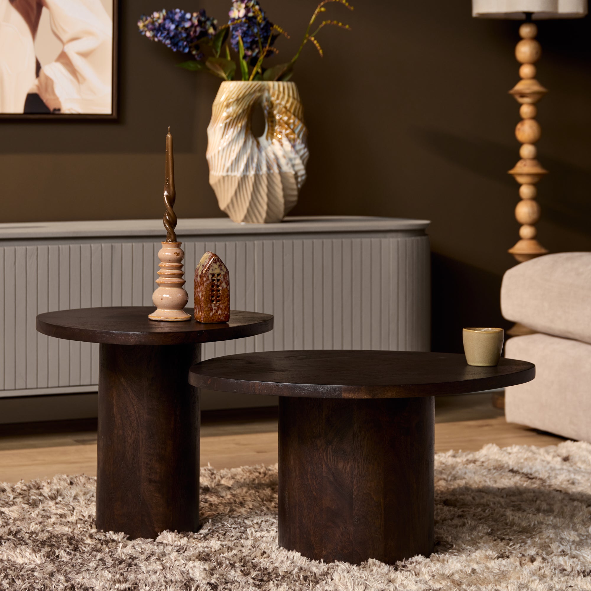 Salontafel set Mirre Bruin Mangohout 70 cm