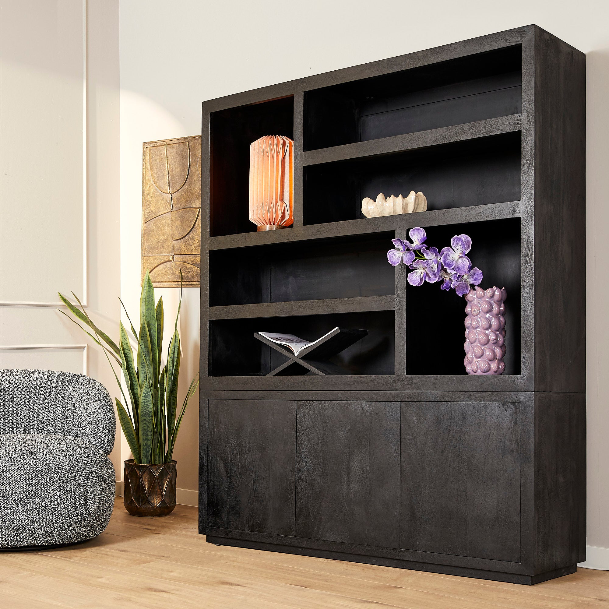 Vakkenkast Brussel XL Zwart Mangohout 160 cm