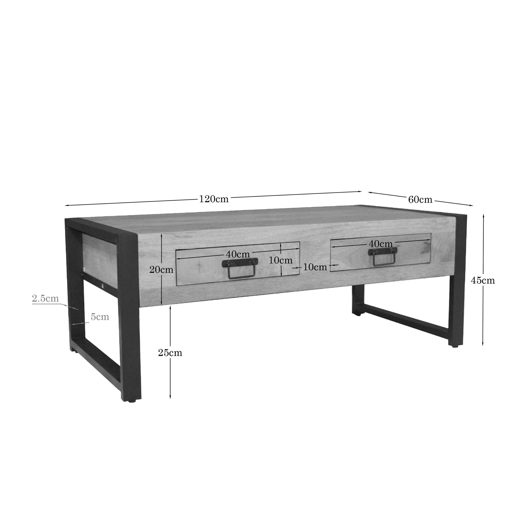 Salontafel Britt met twee lades Naturel Mangohout 120 cm