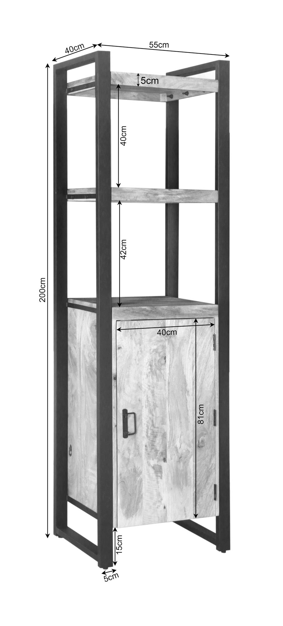 Boekenkast Britt met deur Naturel Mangohout 55 cm