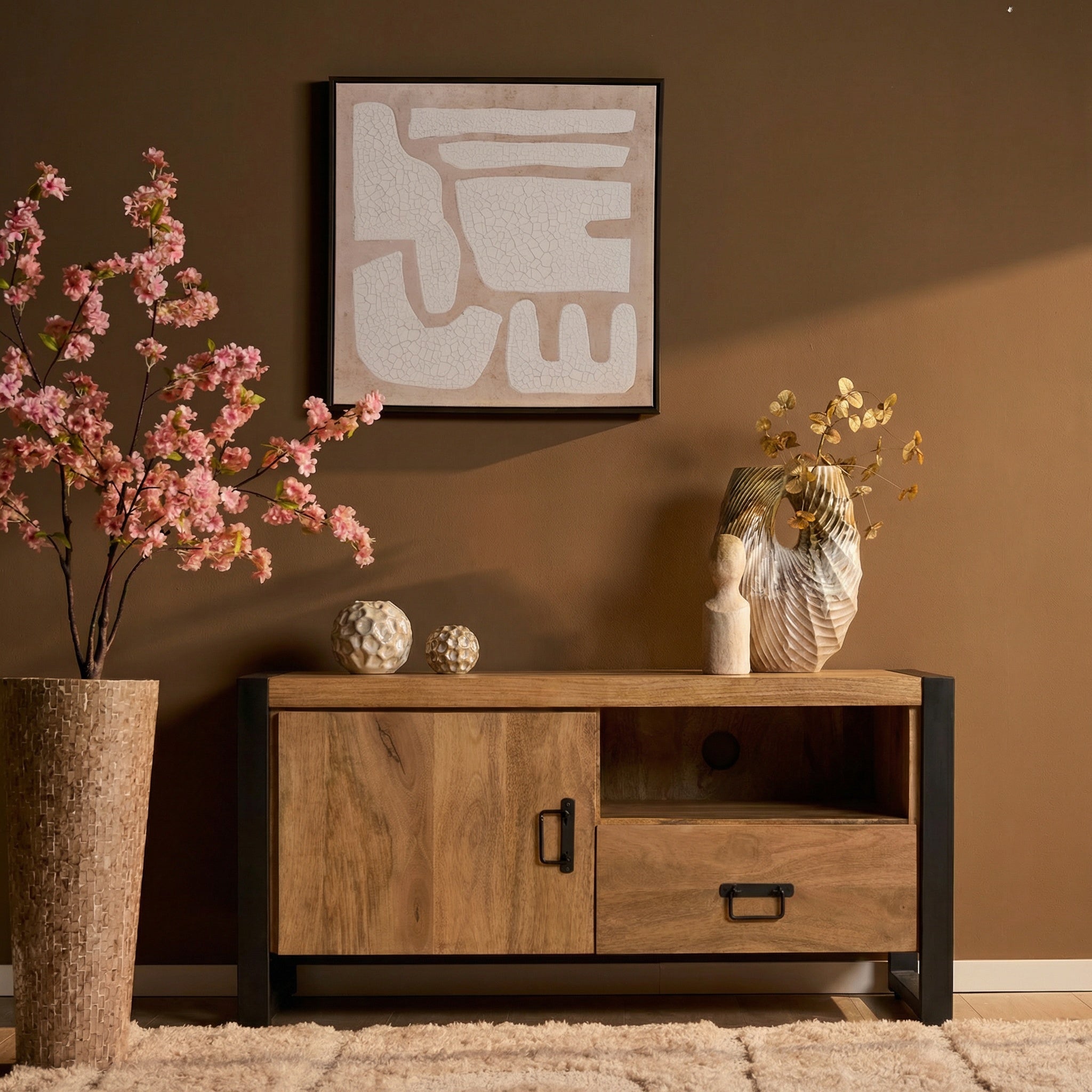 Tv meubel Britt met deur en open vak Naturel Mangohout  110 cm