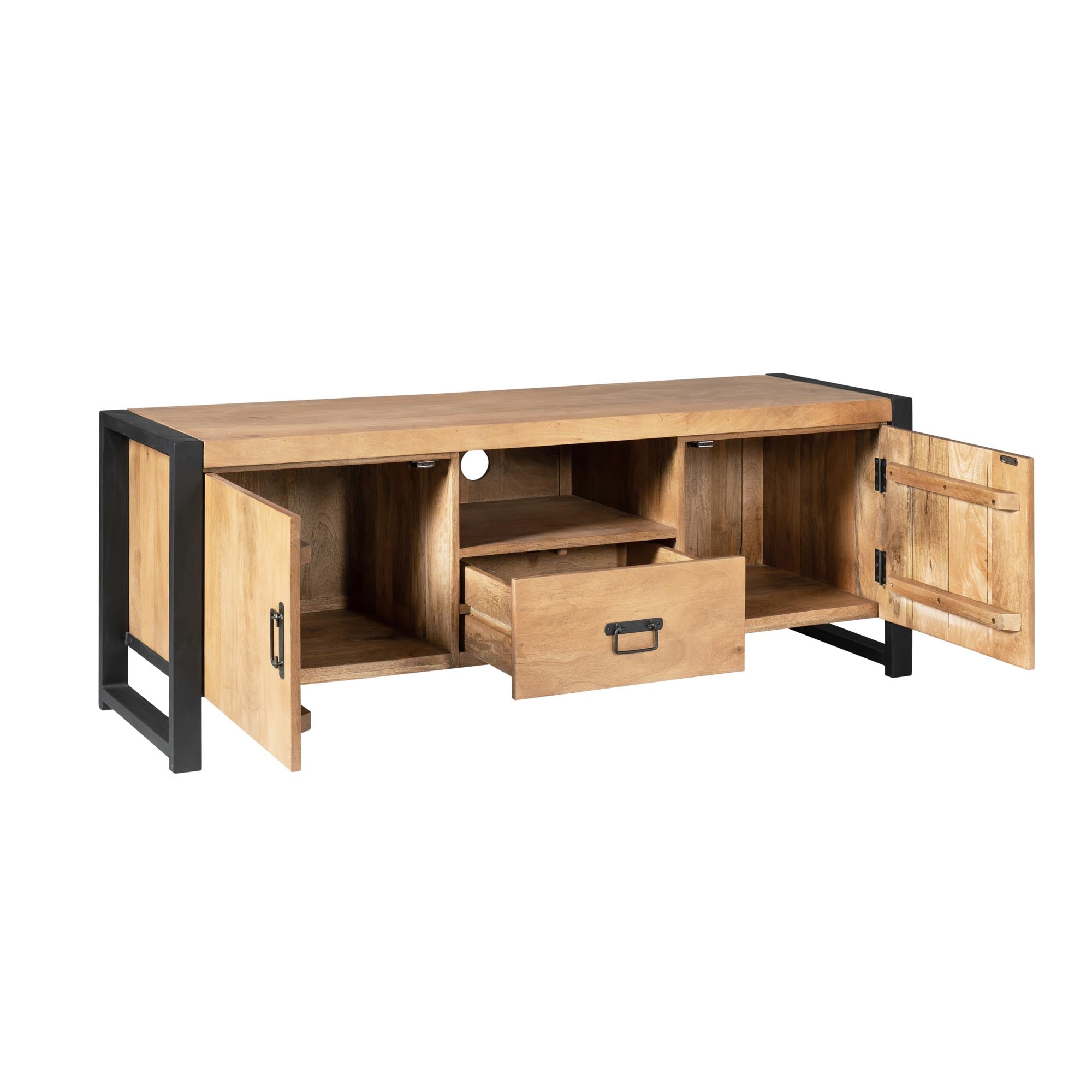 Tv meubel Britt met deuren en lade Naturel Mangohout  150 cm