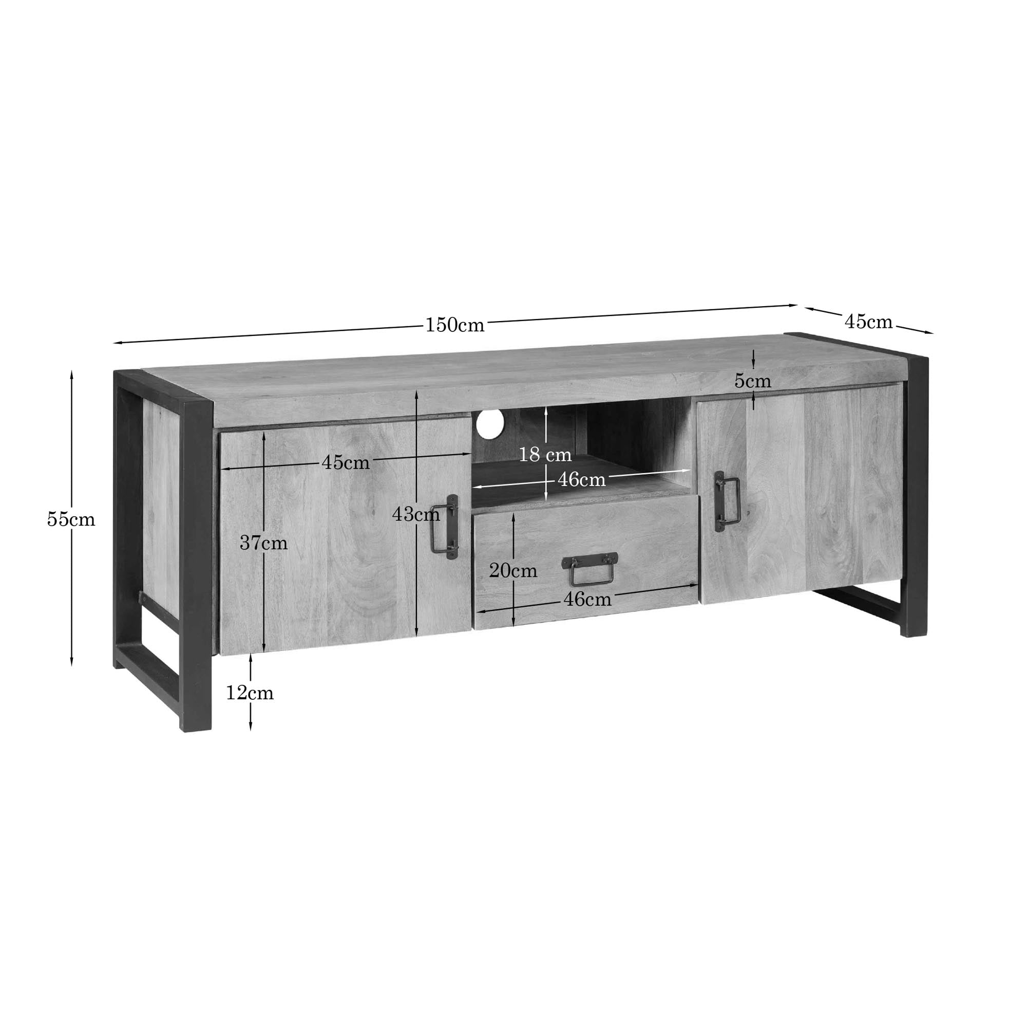 Tv meubel Britt met deuren en lade Naturel Mangohout  150 cm